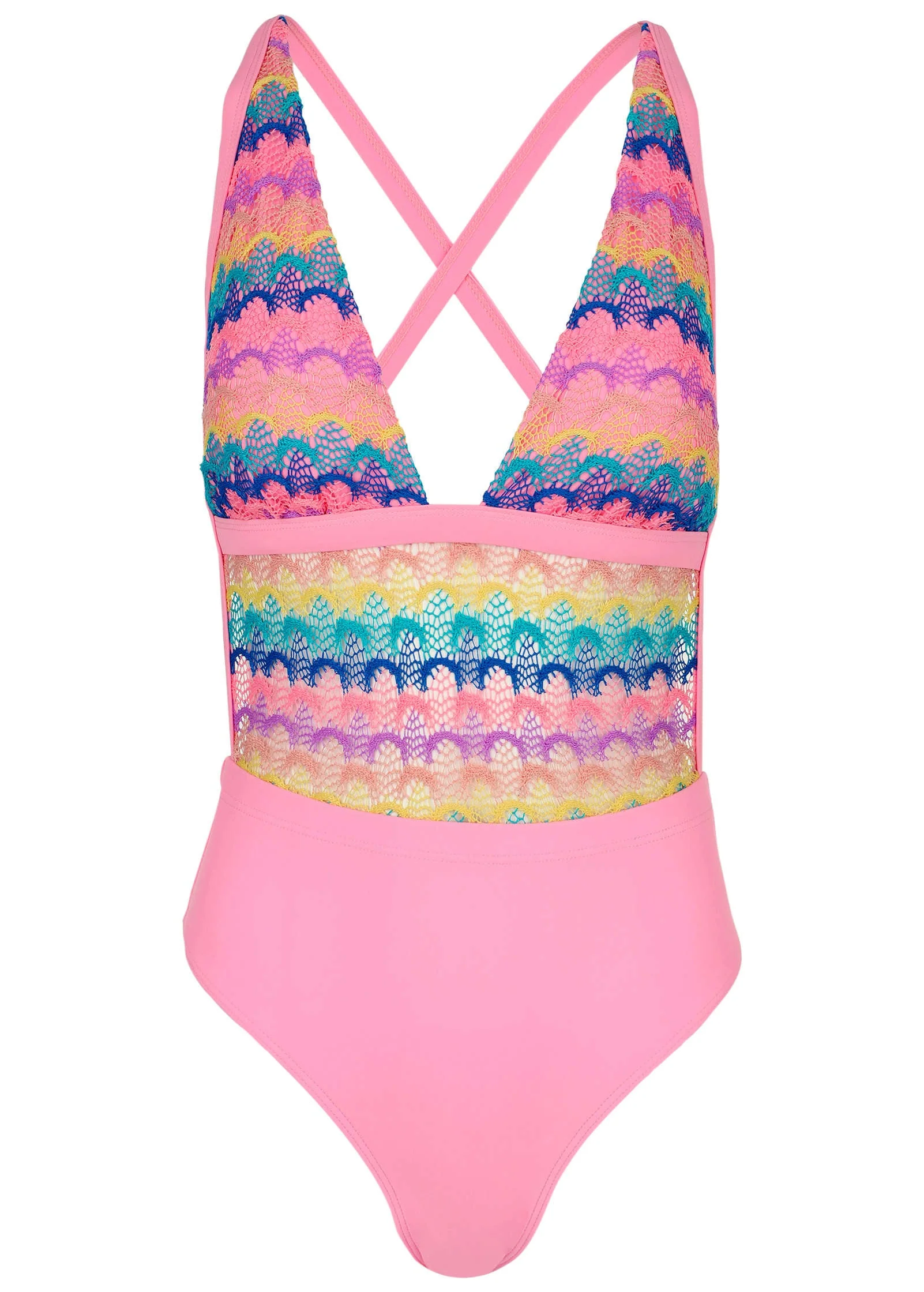 Crochet Open Back One-Piece - Pink Multi - Image 4