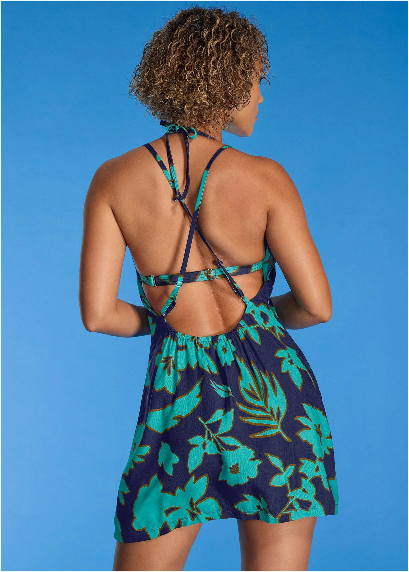 Low Back Cover-Up Dress - Blue Block Floral - Image 2