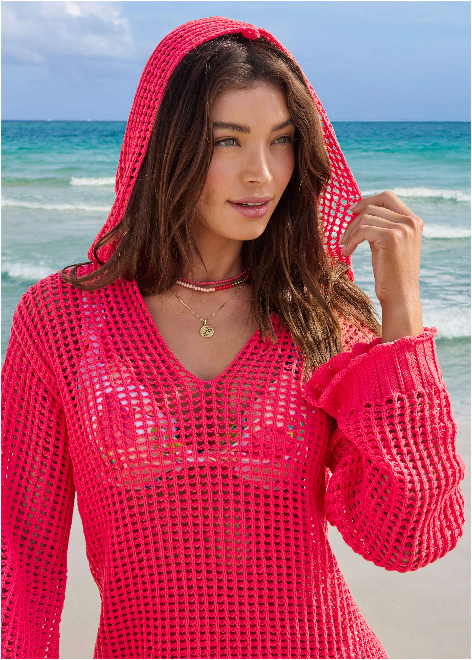 Crochet Cover-Up Dress - Raspberry - Image 3
