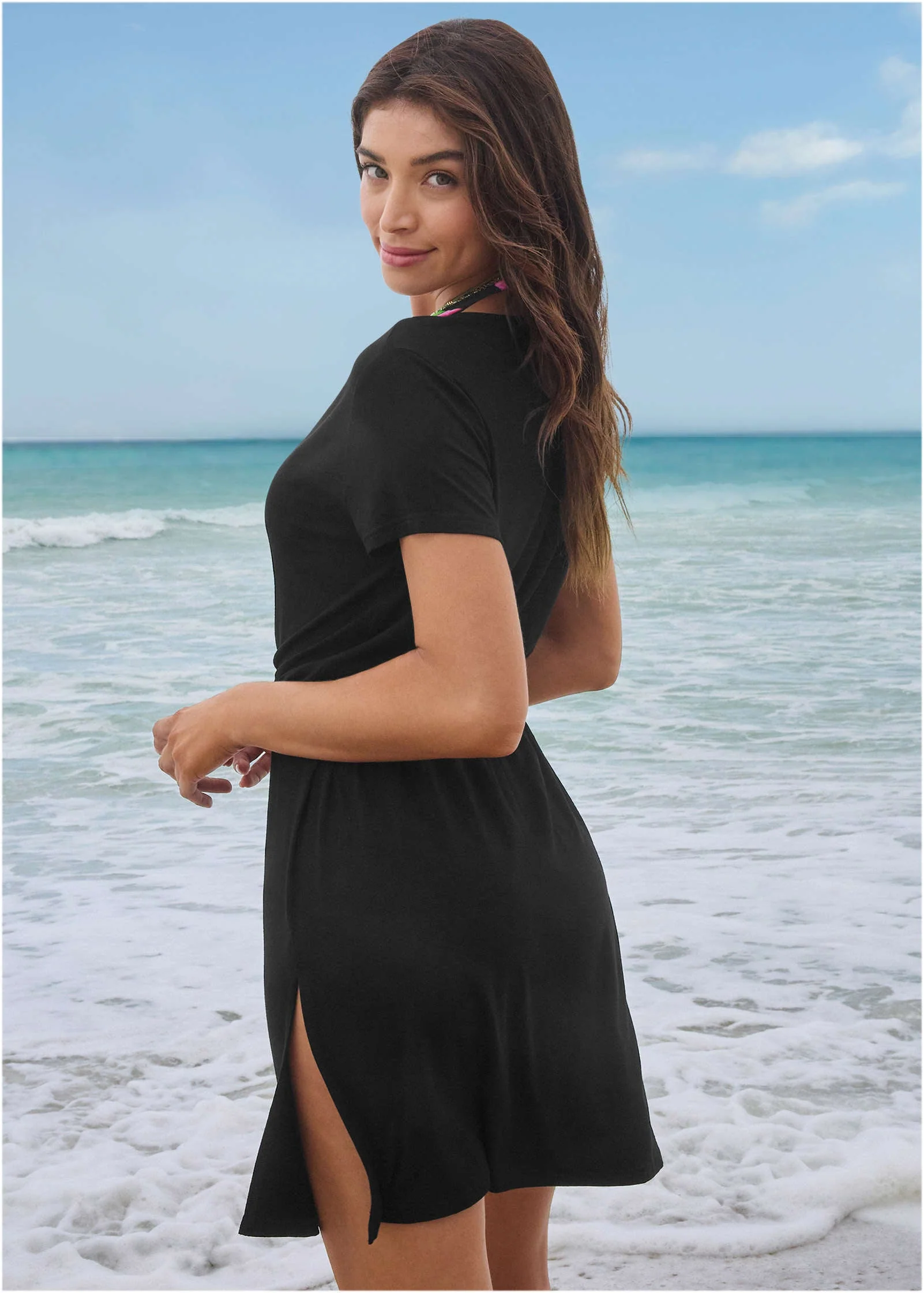 Short Sleeve Cover-Up Dress - Jet Black - Image 2