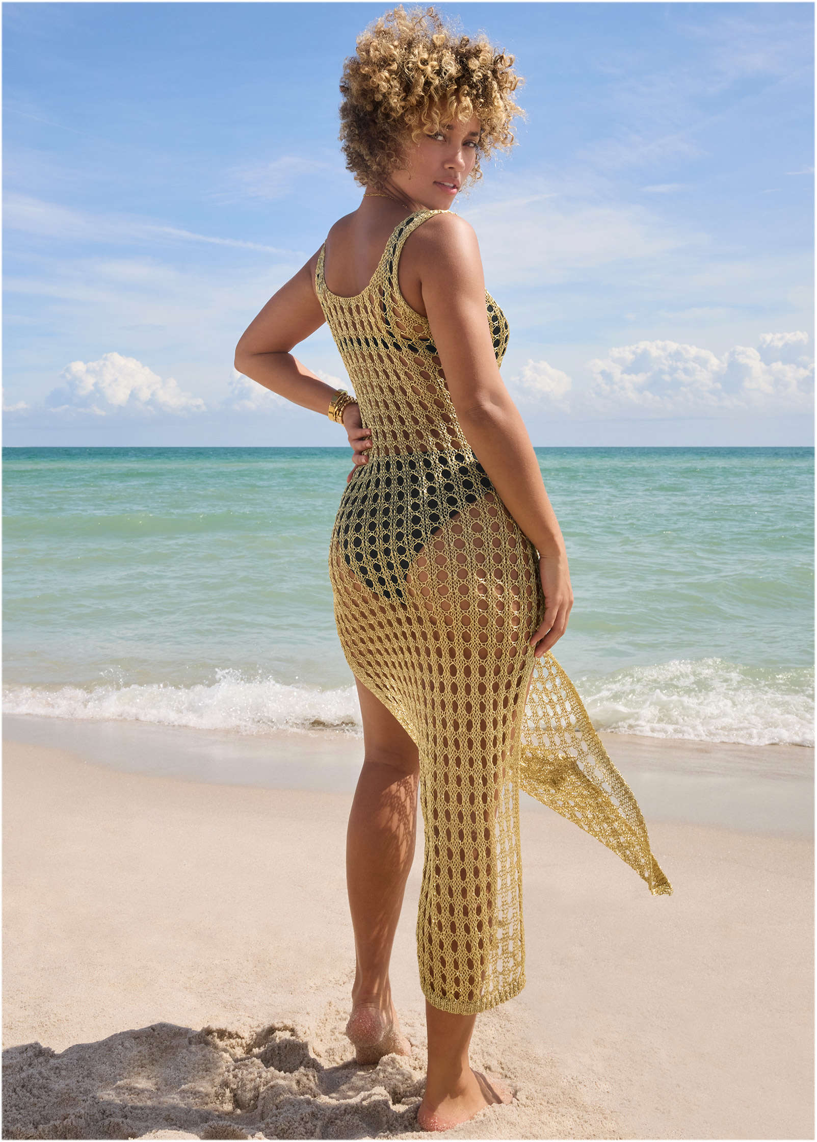 Metallic Crochet Coverup - Glittery Gold - Image 2
