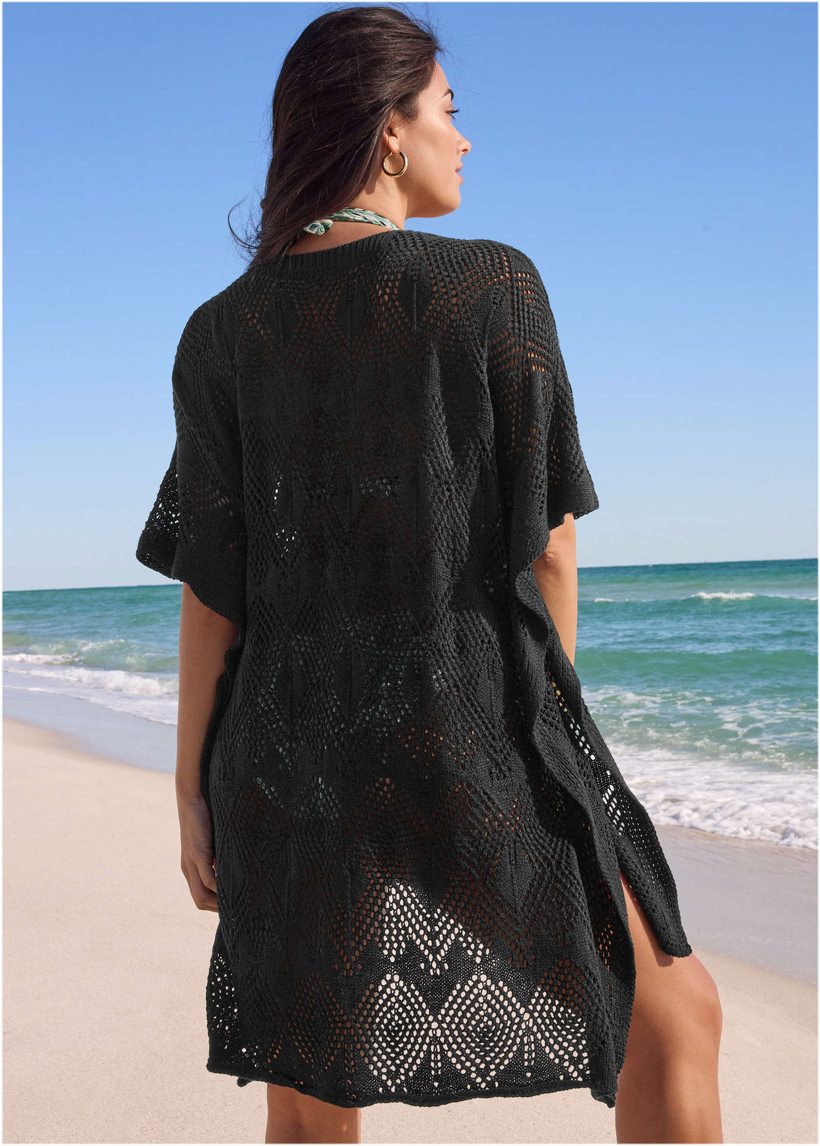 Crochet Cover-Up Tunic - Jet Black - Image 2