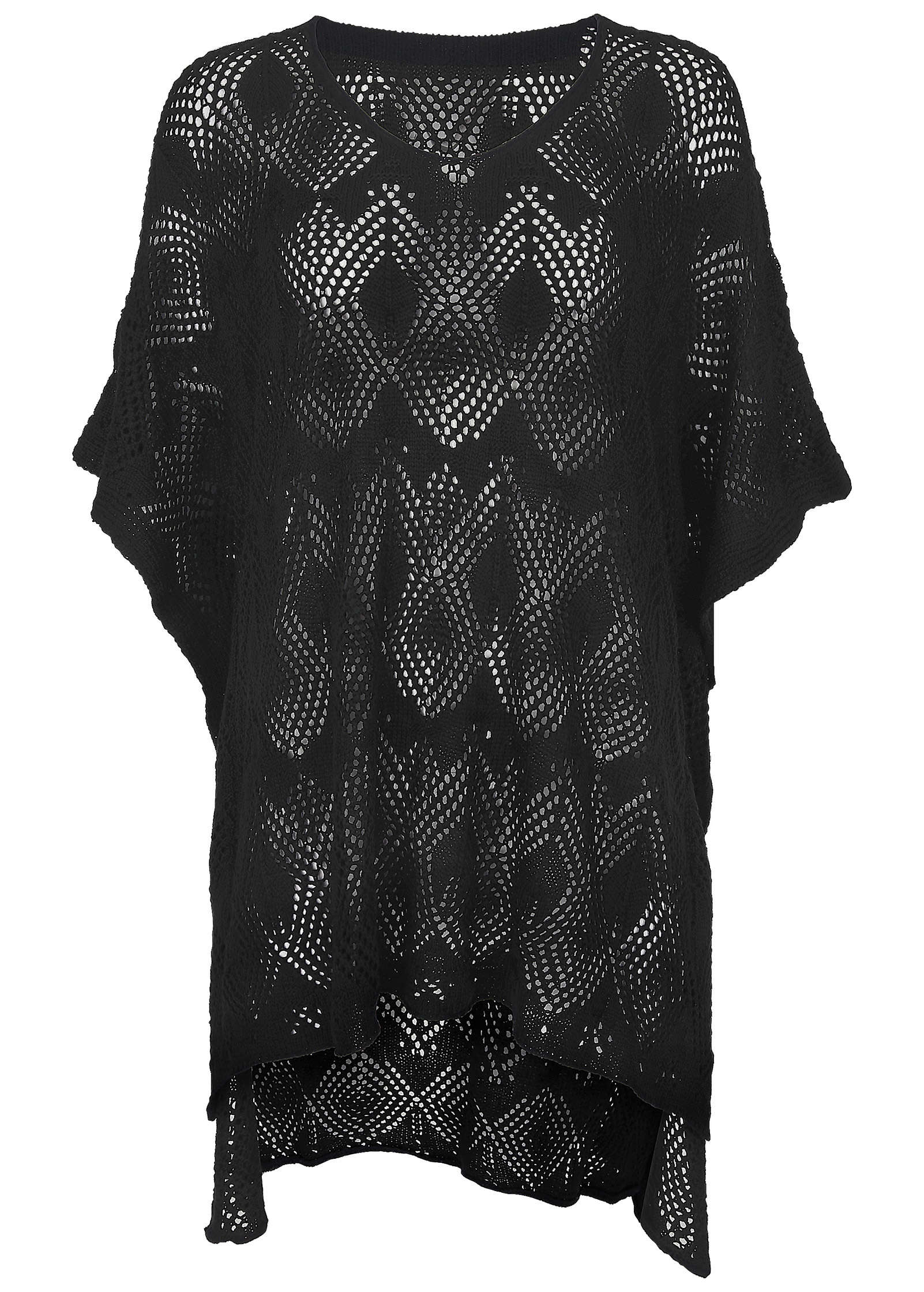 Crochet Cover-Up Tunic - Jet Black - Image 3