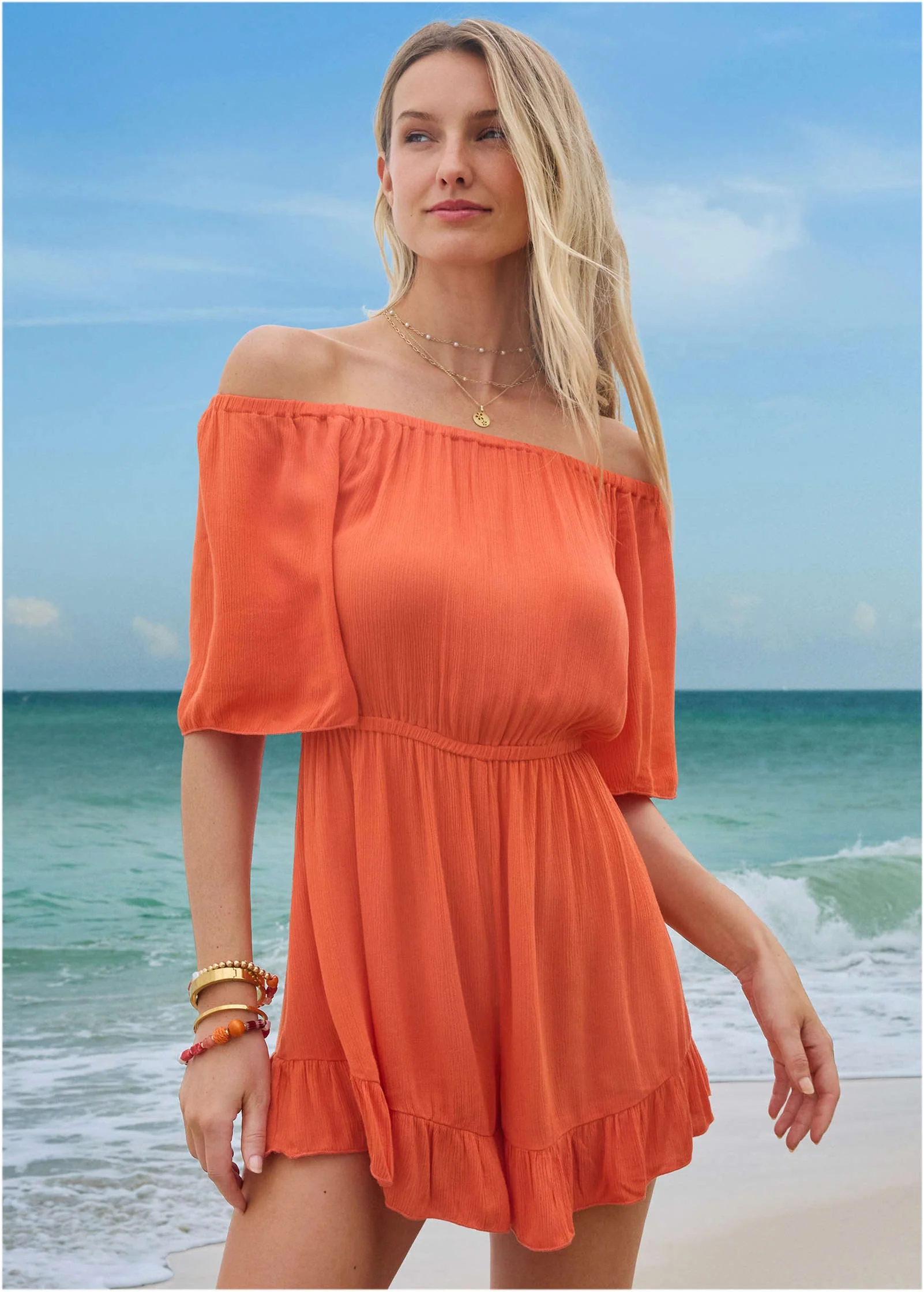 Flirty Cover-Up Romper - Coral Bright