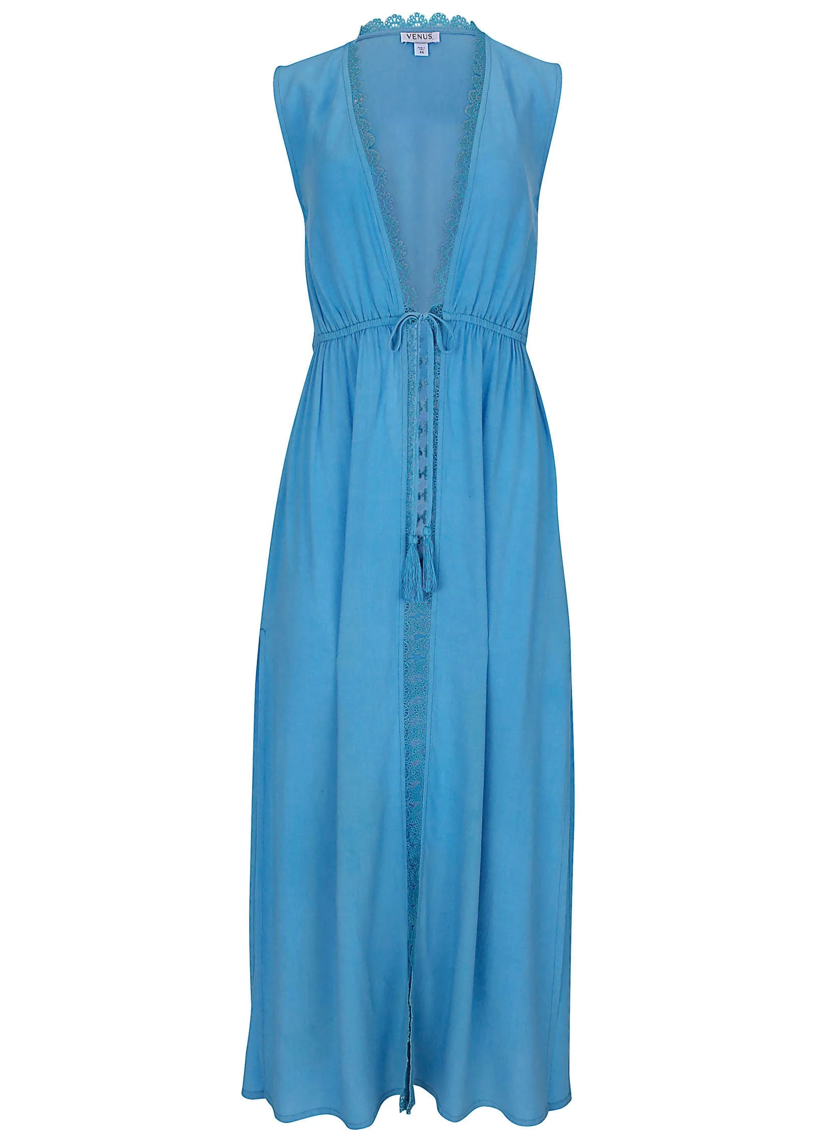 Lace Trim Kimono Cover-Up - Azure Blue - Image 4