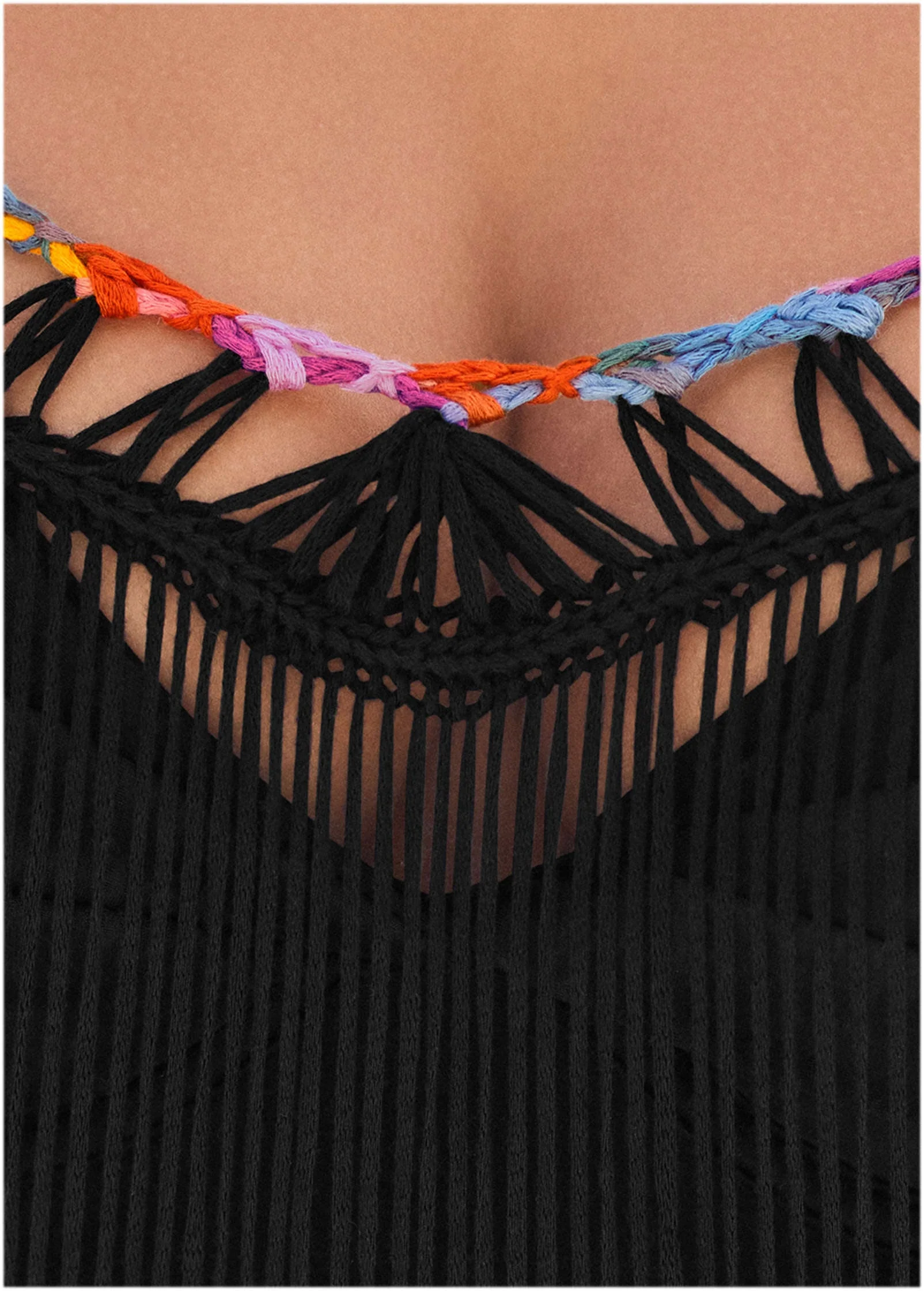 Maxi Crochet Cover-Up Dress - Black Multi - Image 3