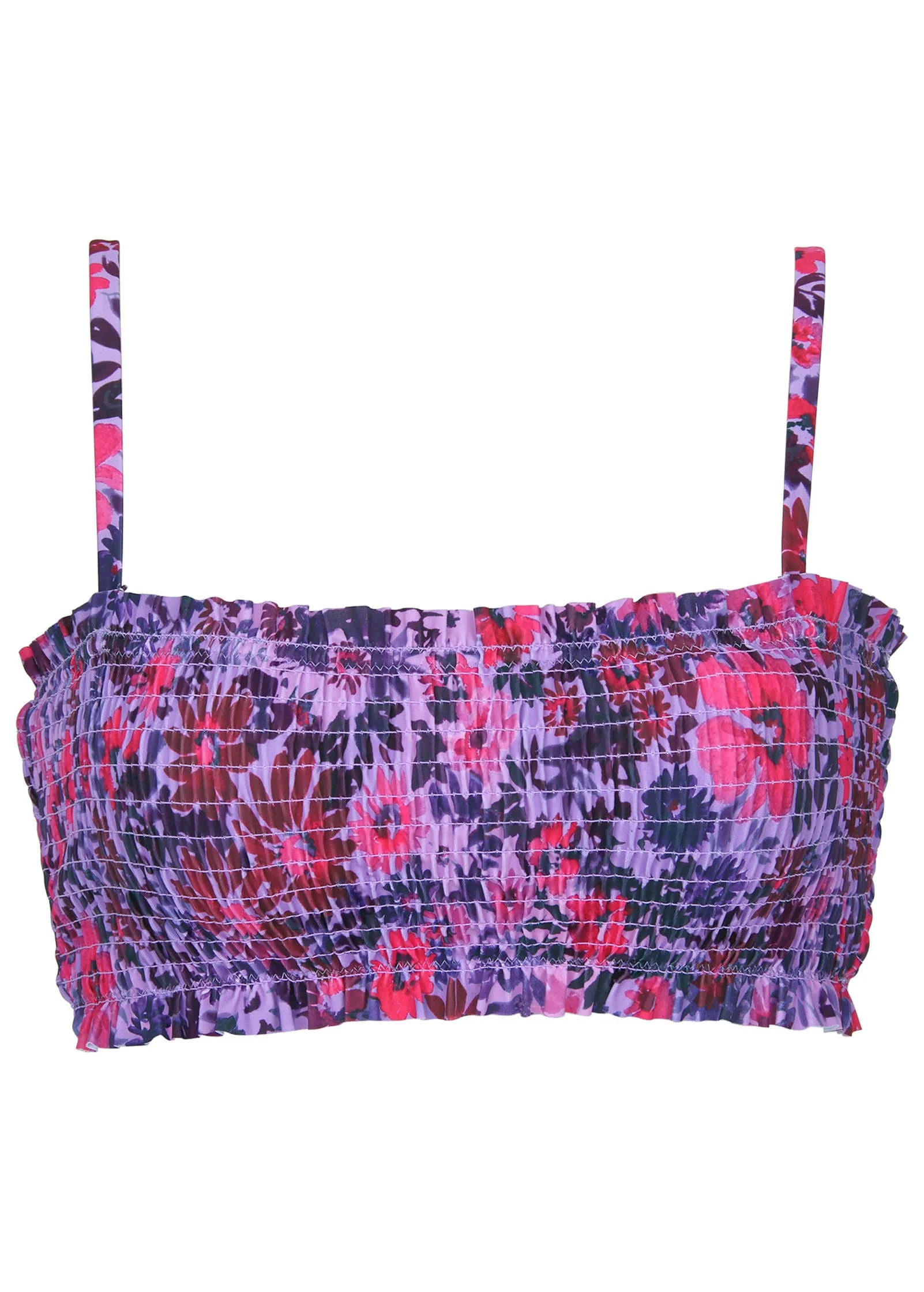 Smocked Bandeau Bikini Top - Ditsy Pink Purple - Image 3