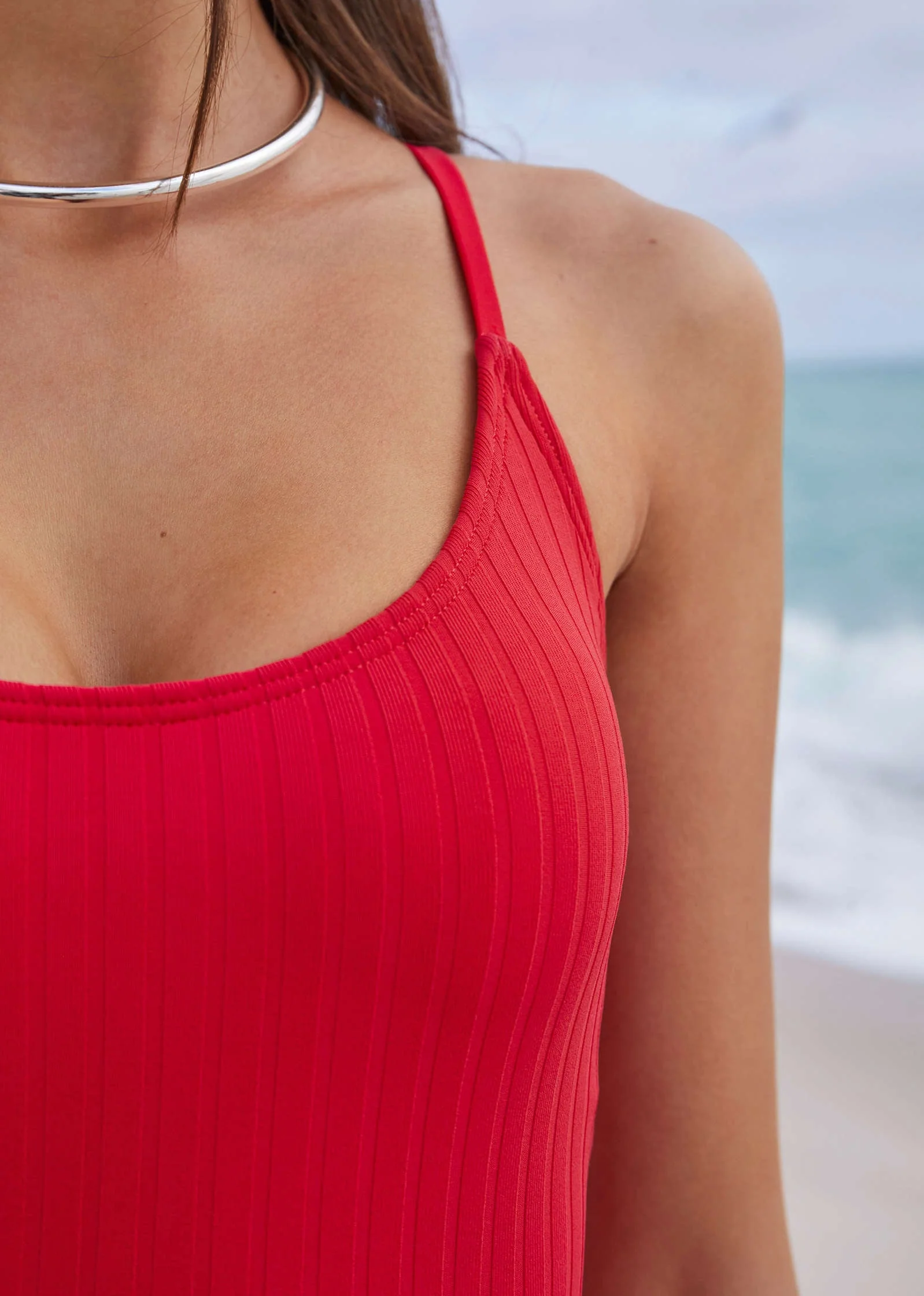Superrib Tie Back One-Piece - Red - Image 3