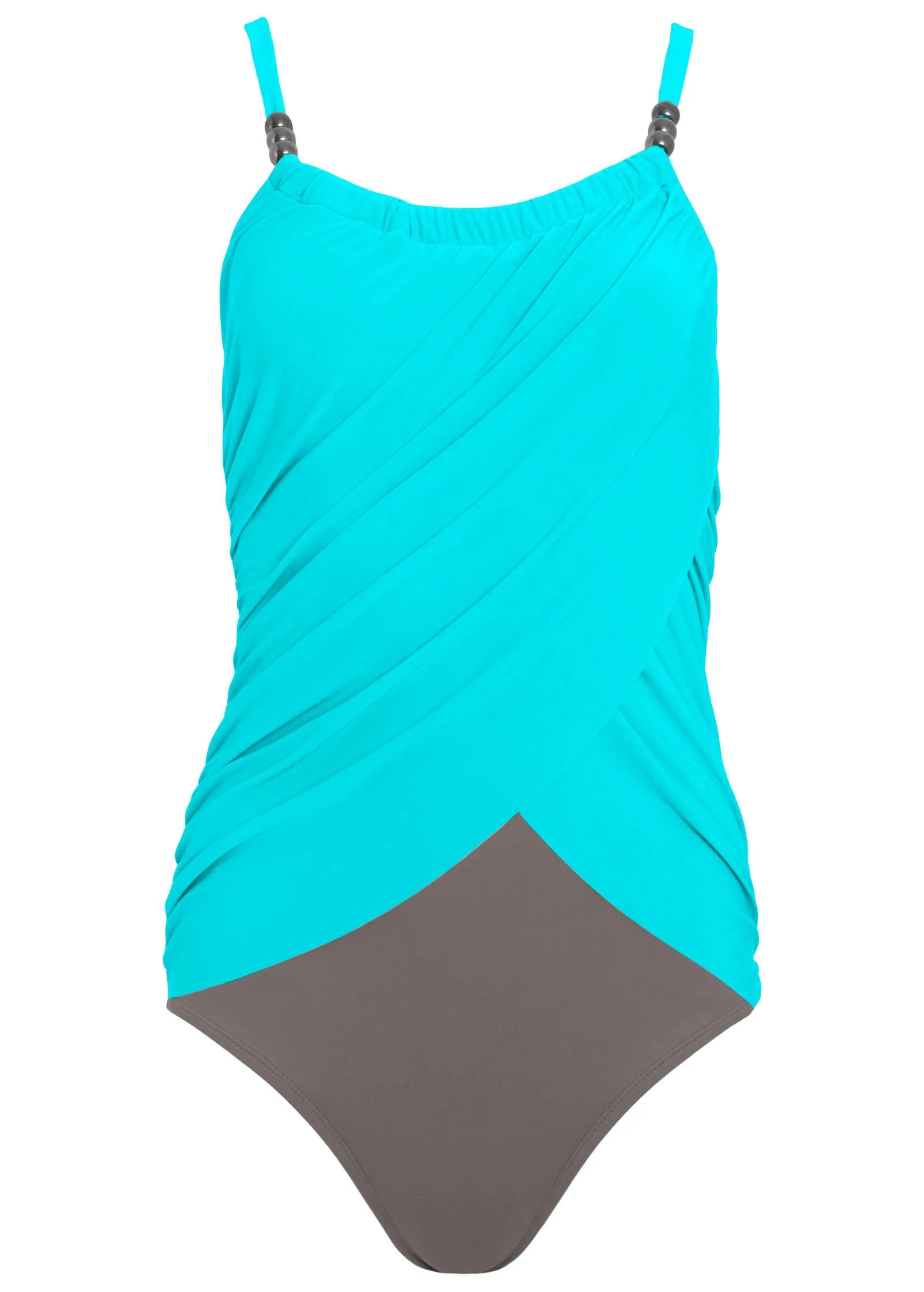 Slimming Draped One-Piece - Aqua Reef & Stone - Image 3