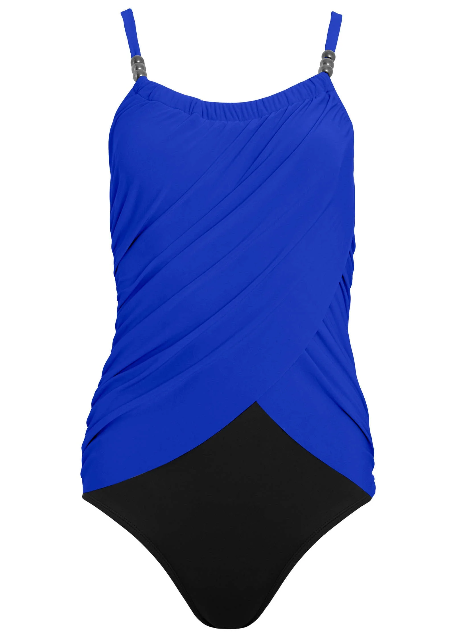 Slimming Draped One-Piece - Cobalt & Black - Image 4