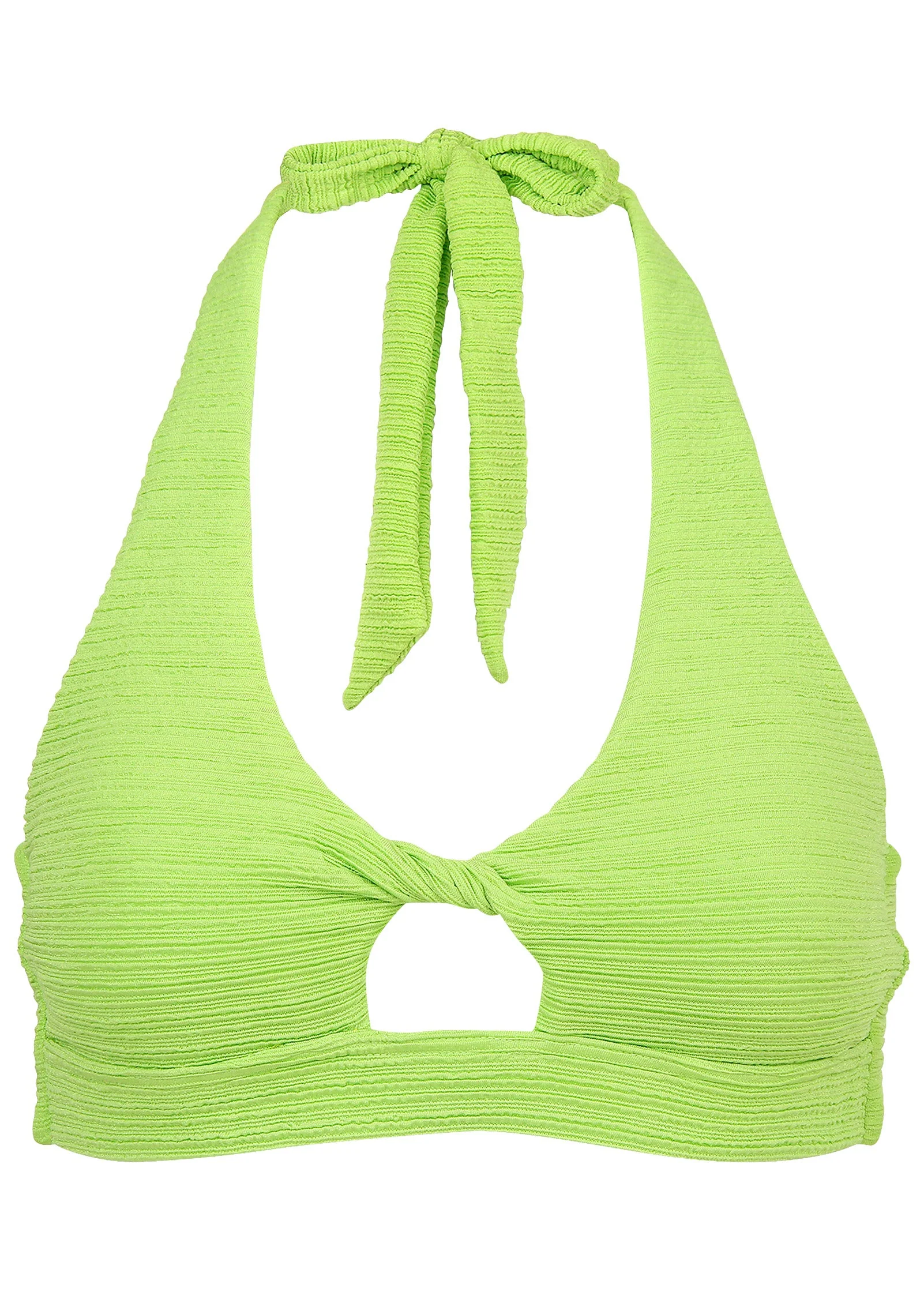 Twist Front Halter Top - Bright Lime Green - Image 4
