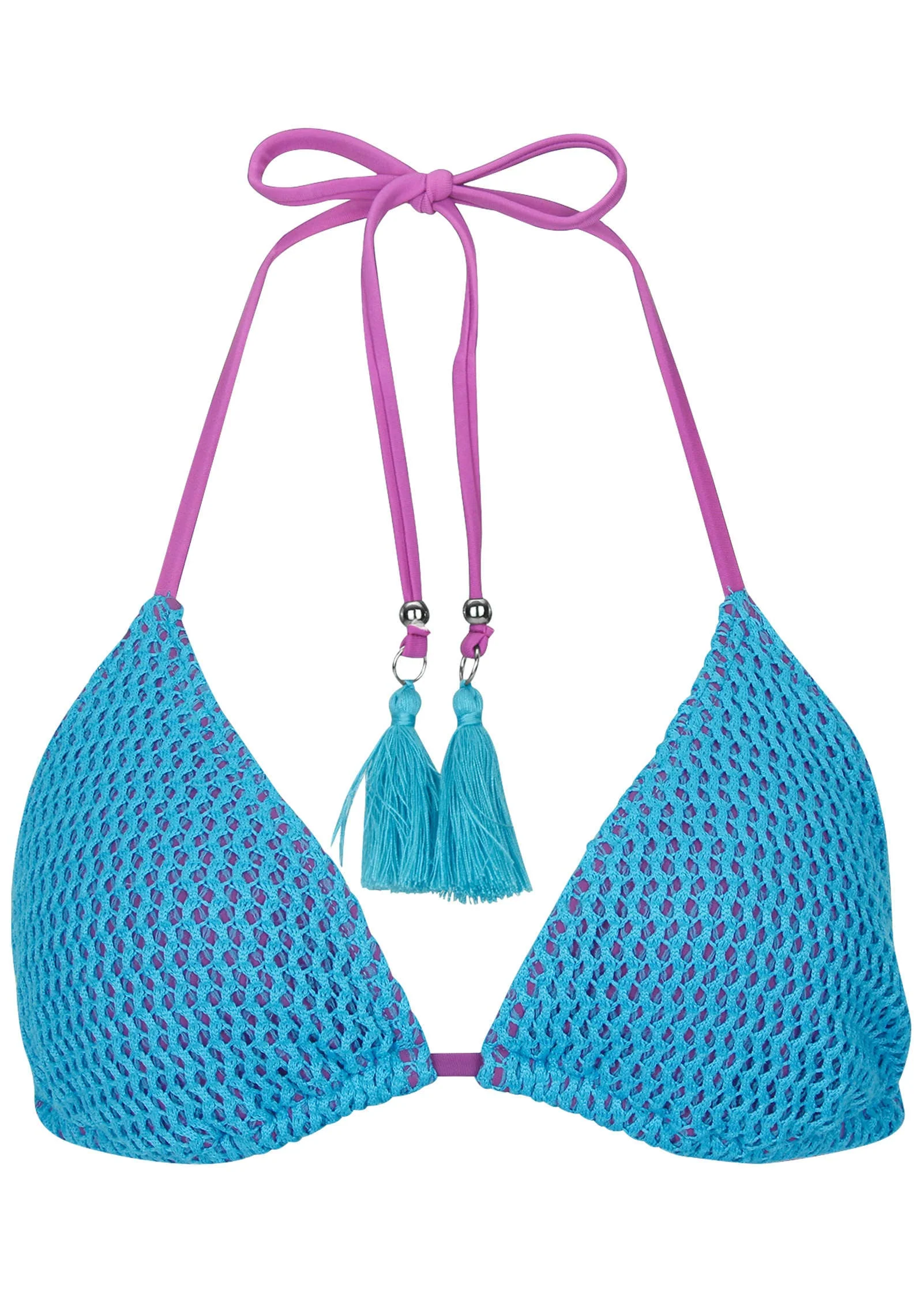 Crochet Bahamas Bikini Top - Aqua Orchid - Image 4