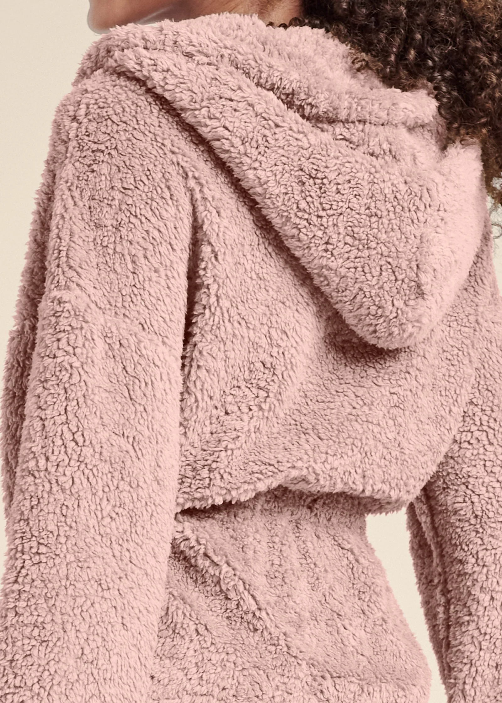 Cozy Sherpa Neck-Zip Dress - Peach Blush - Image 5