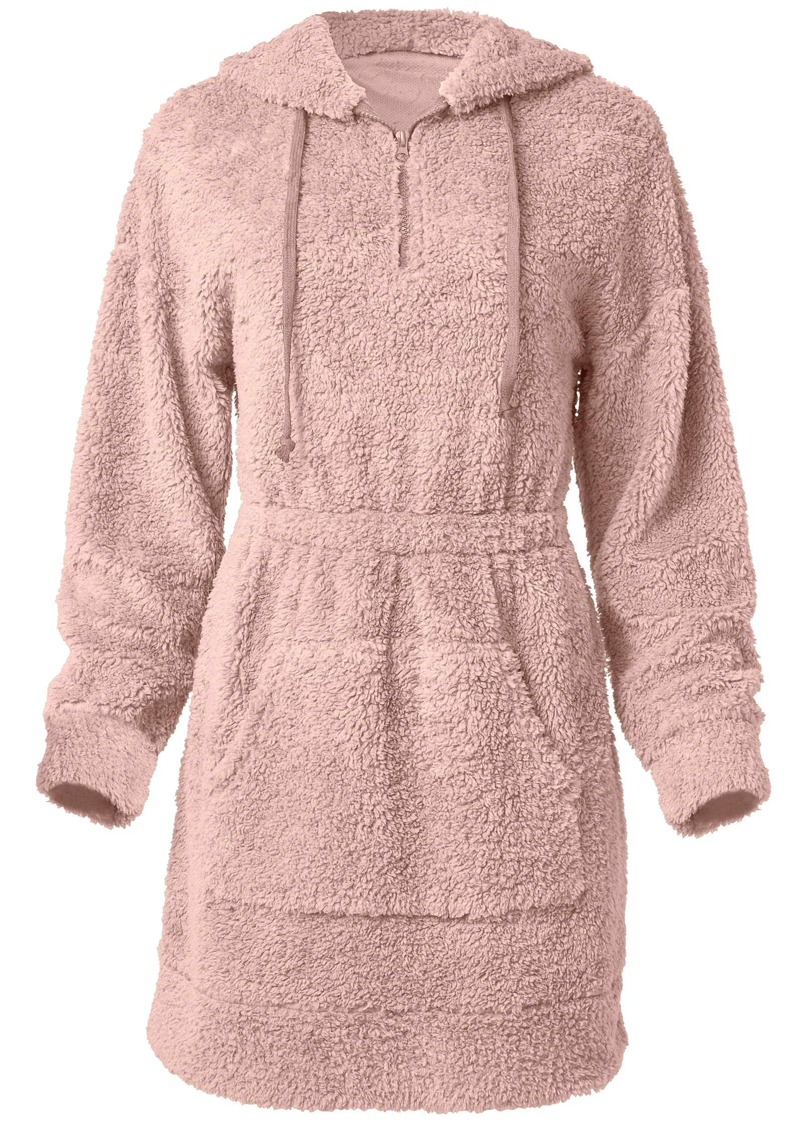 Cozy Sherpa Neck-Zip Dress - Peach Blush - Image 6