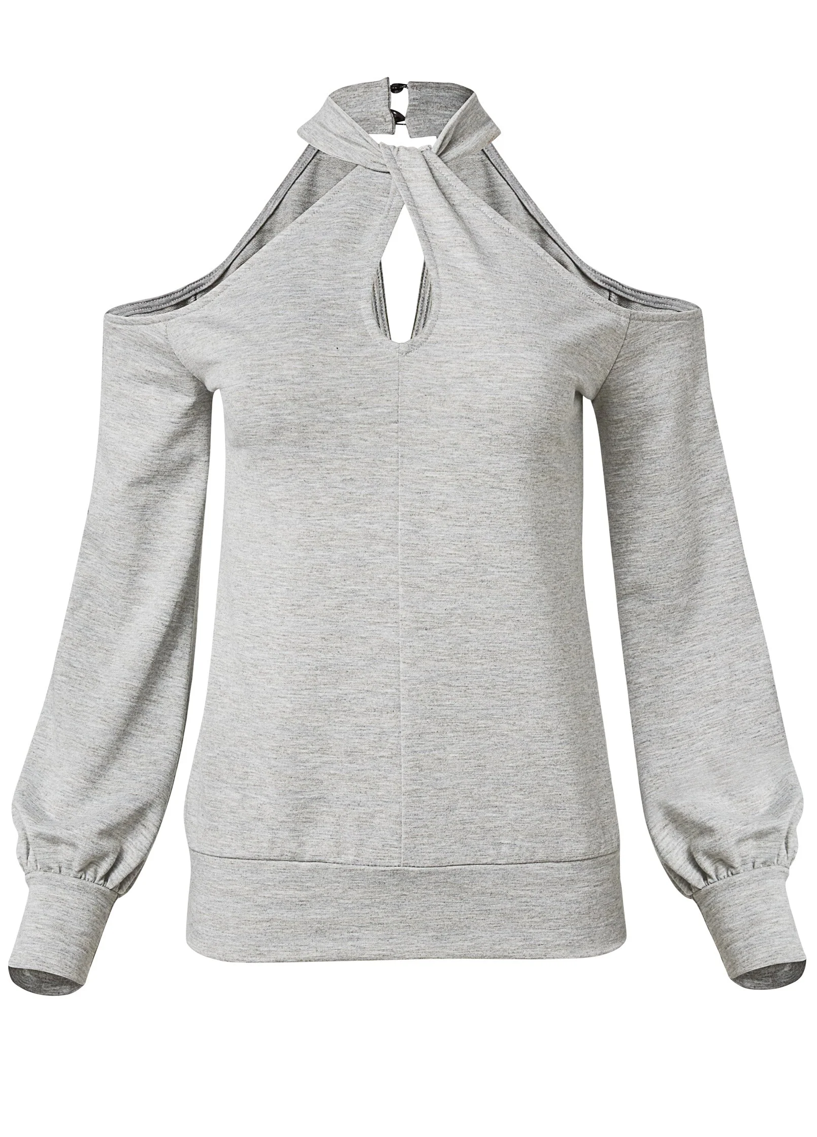 Keyhole Embellished Top  - Heather Grey - Image 6
