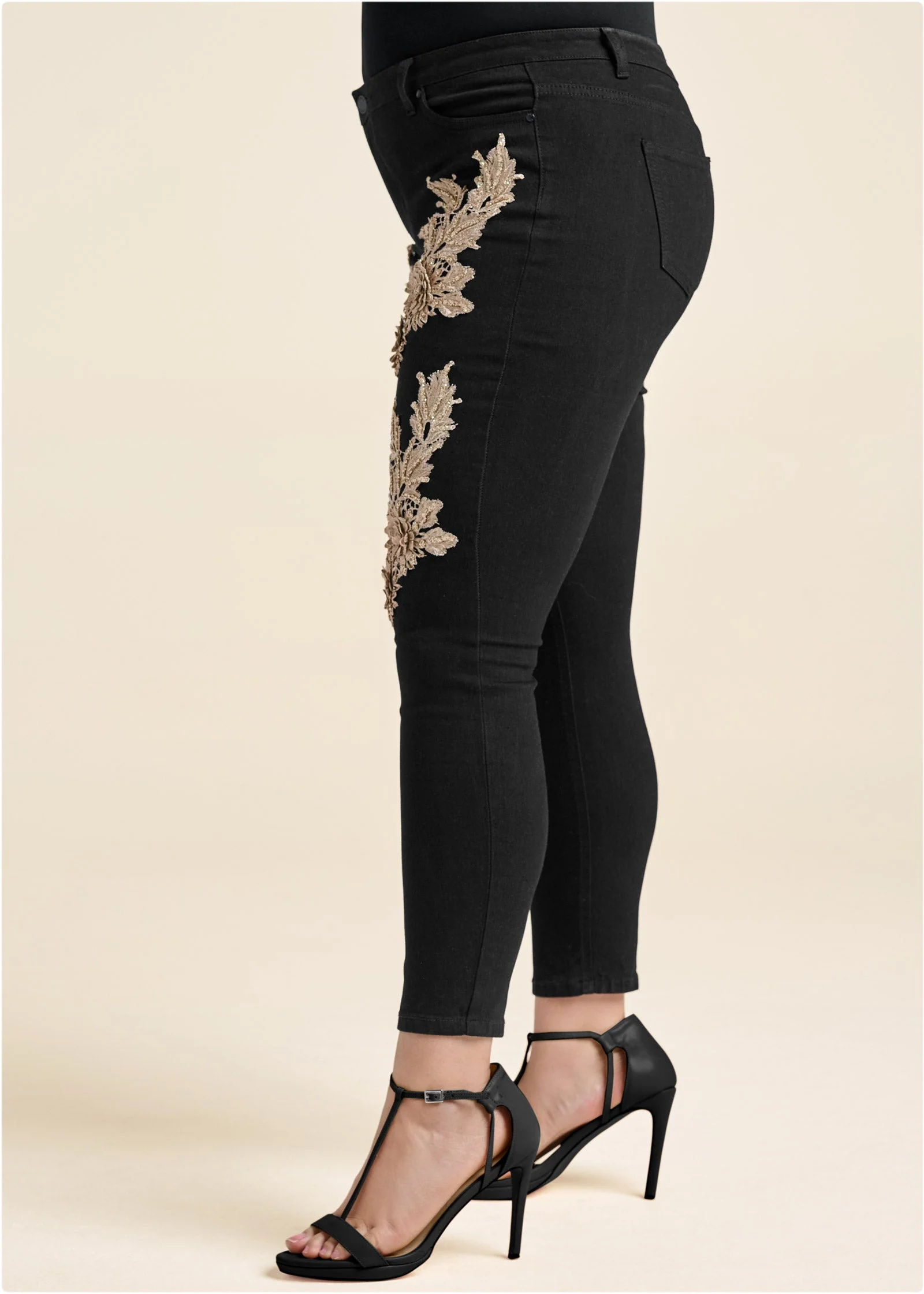 Floral Embellished Jeans - Black Multi - Image 13