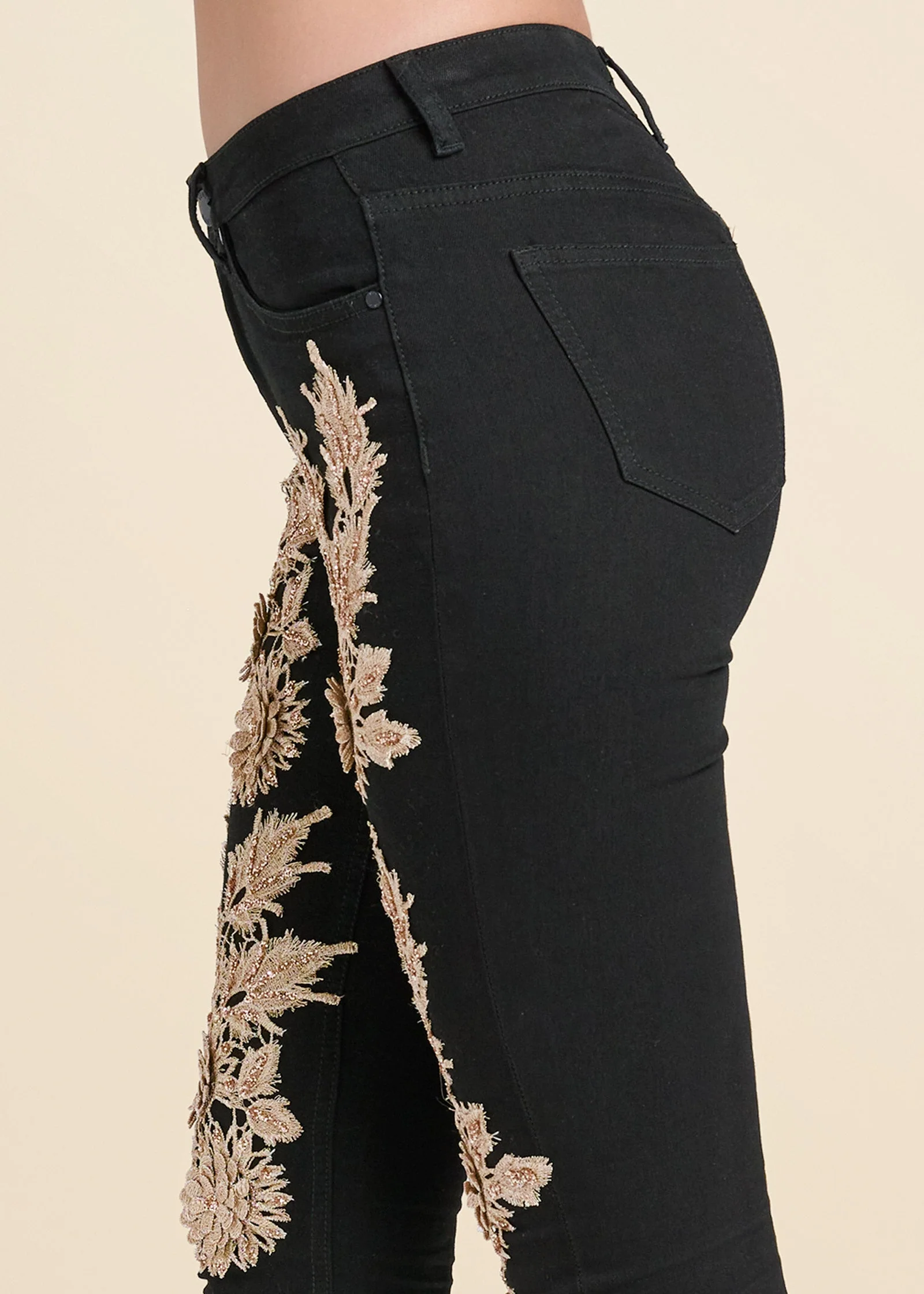 Floral Embellished Jeans - Black Multi - Image 6