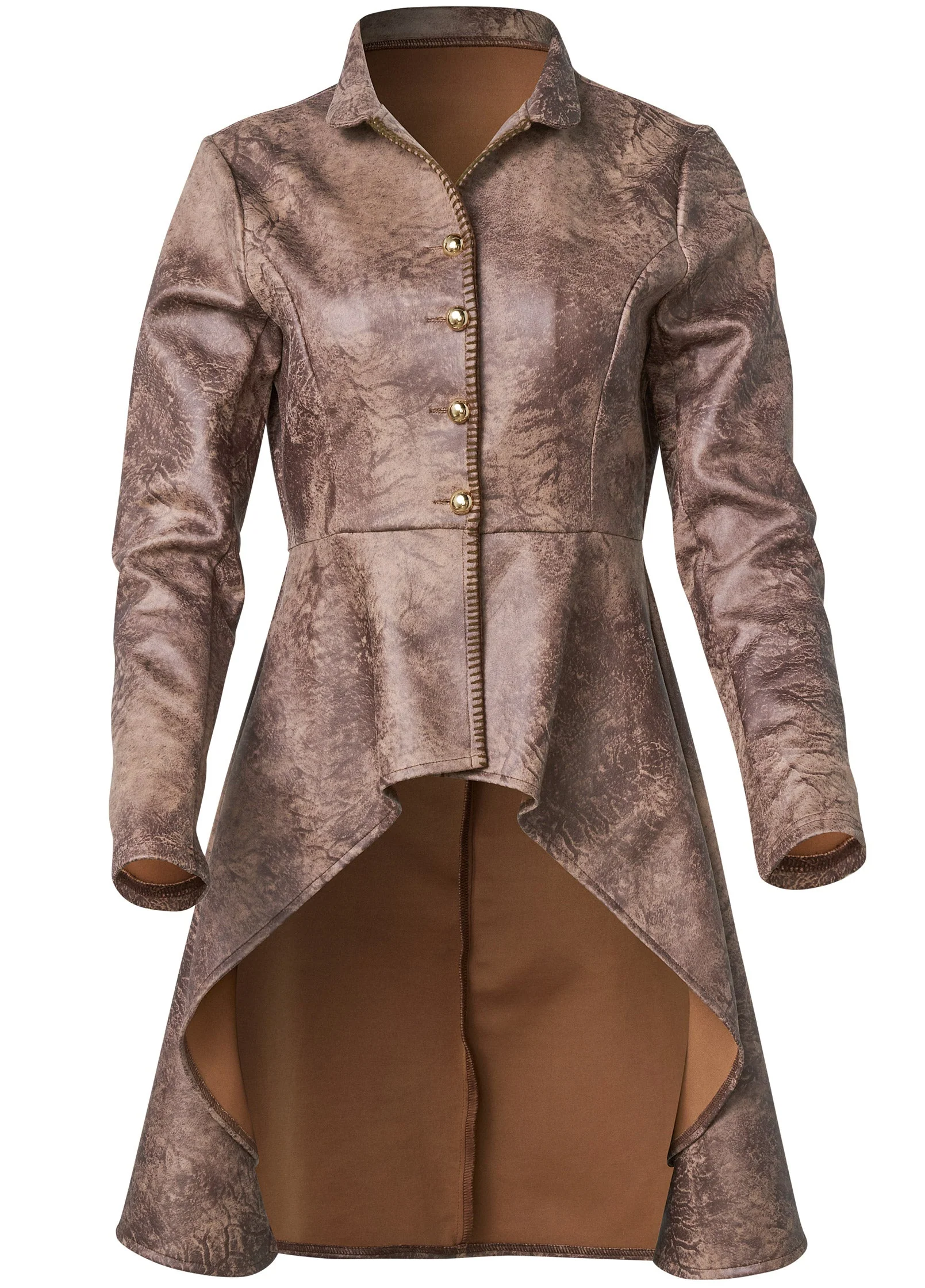 Distressed Faux Suede Scuba Hi Low Jacket - Brown Multi - Image 6