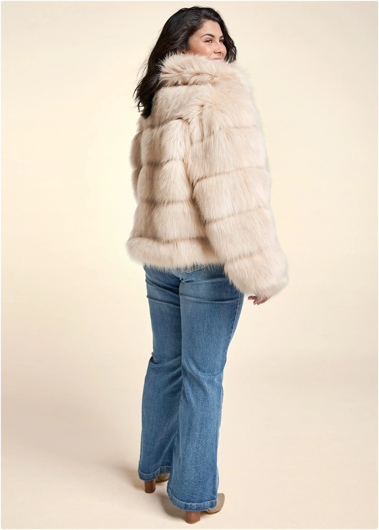 Luxe Tiered Faux Fur Coat - Light Brown - Image 11