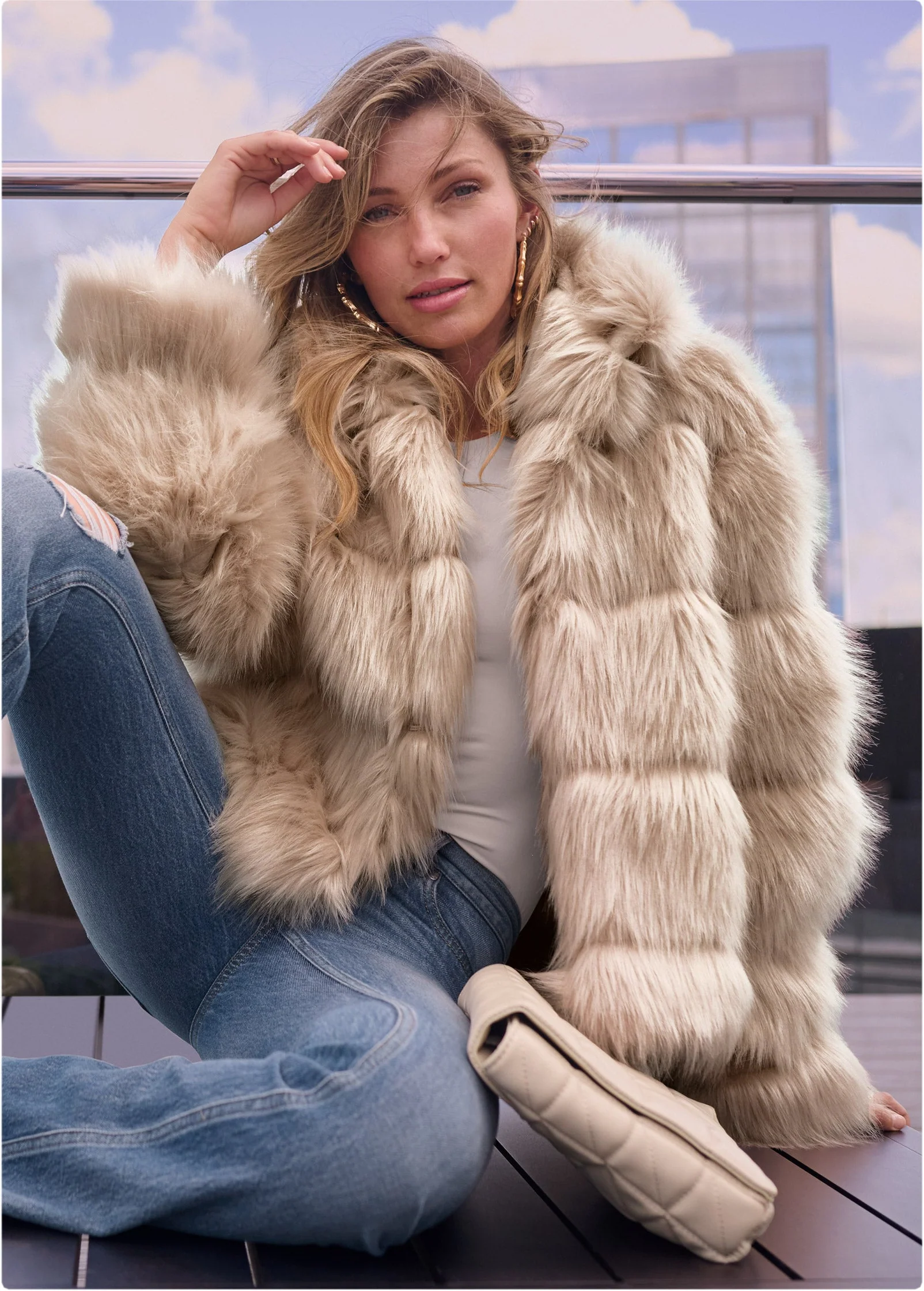 Luxe Tiered Faux Fur Coat - Light Brown - Image 8