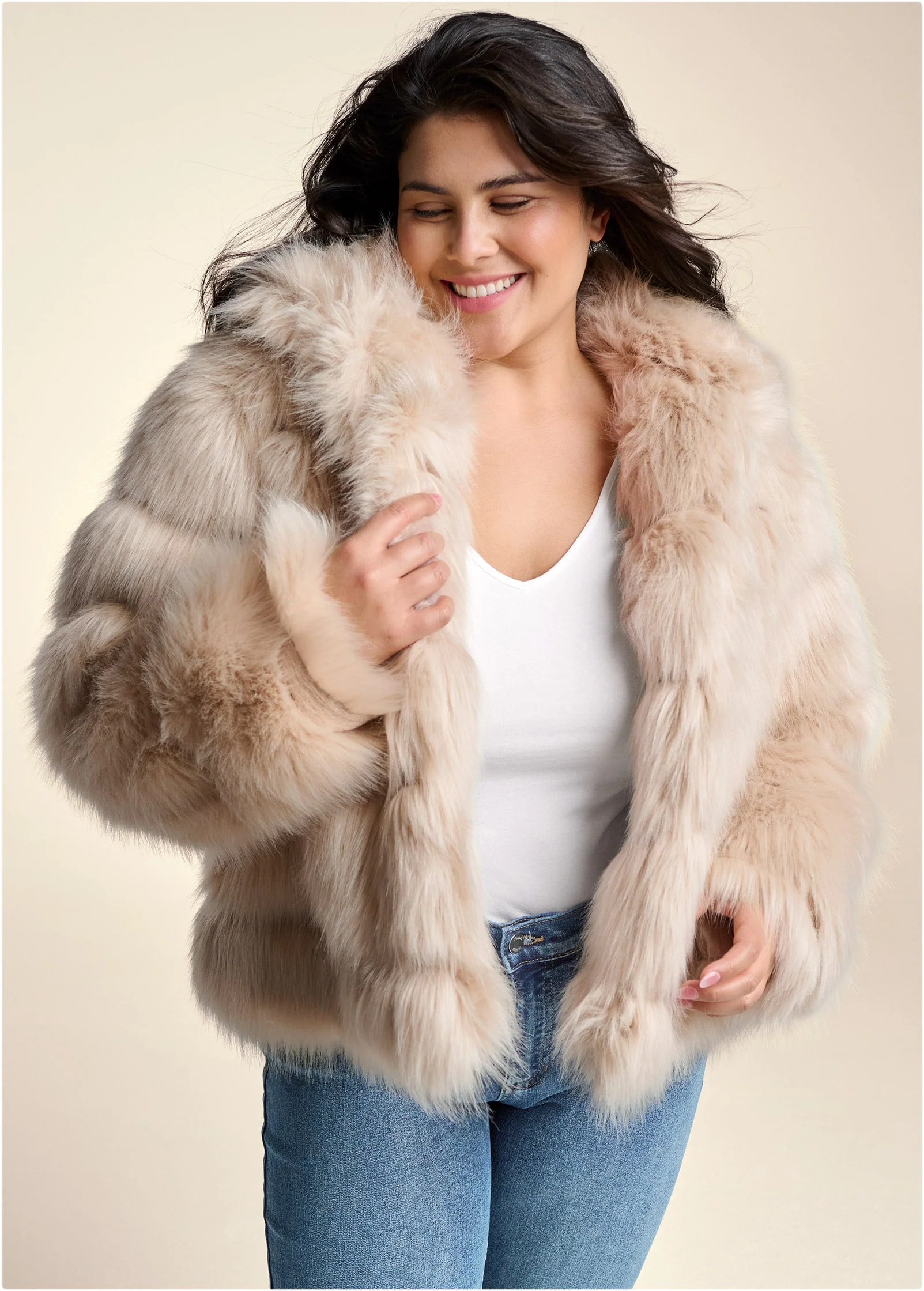 Luxe Tiered Faux Fur Coat - Light Brown - Image 9