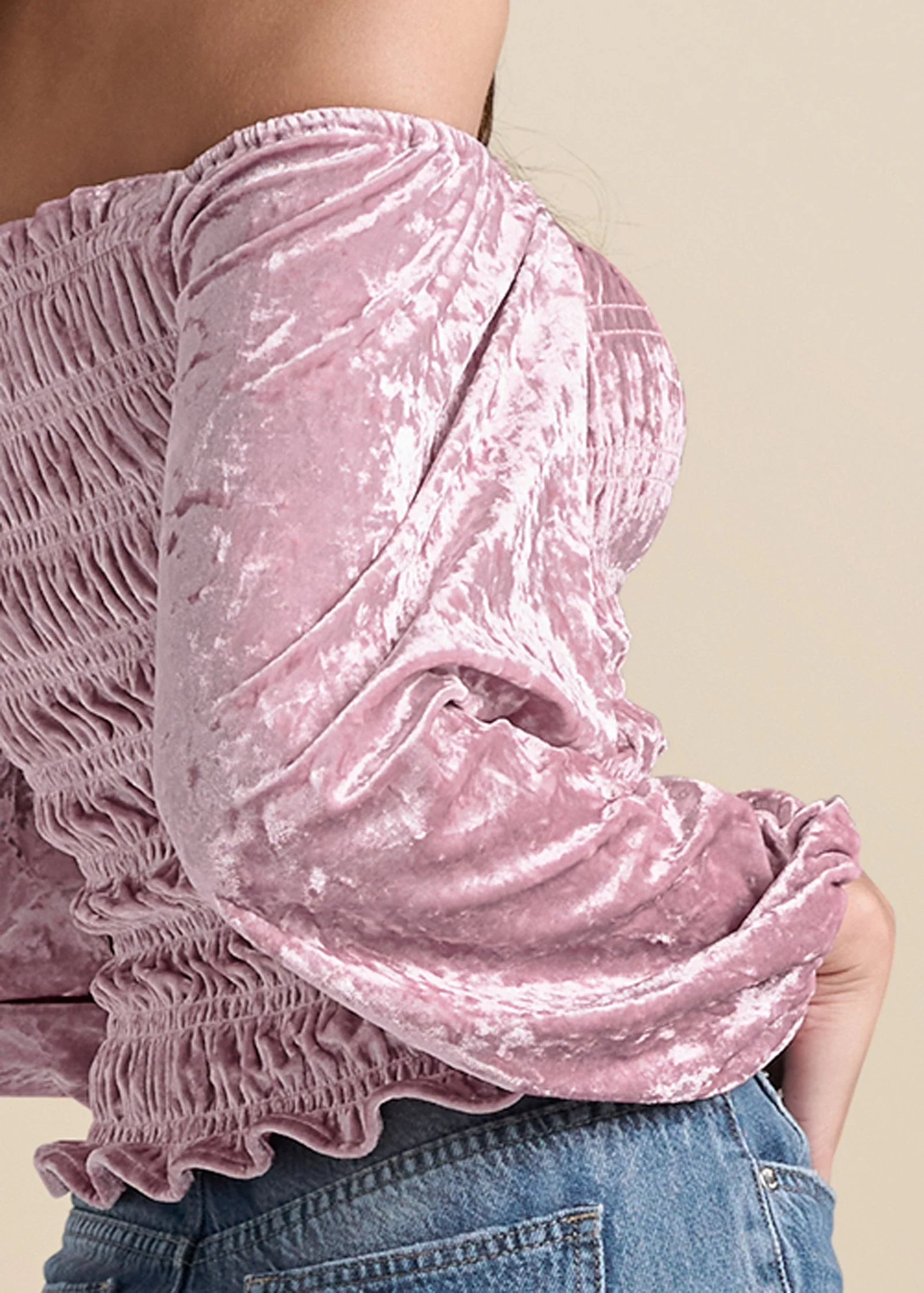Off-The-Shoulder Velvet Top - Pink - Image 5