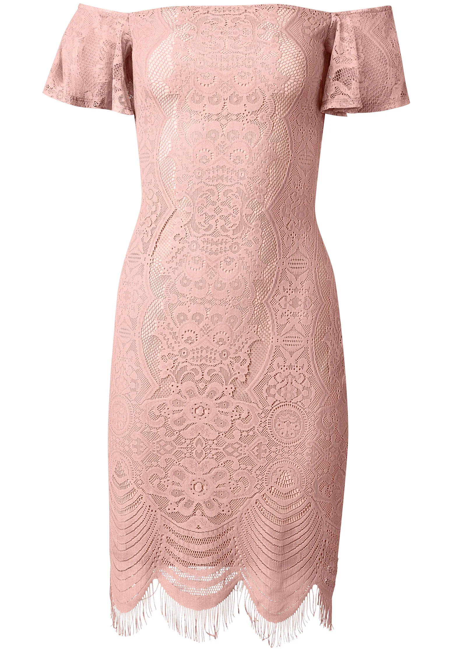 Off-The-Shoulder Lace Dress - Peach - Image 6