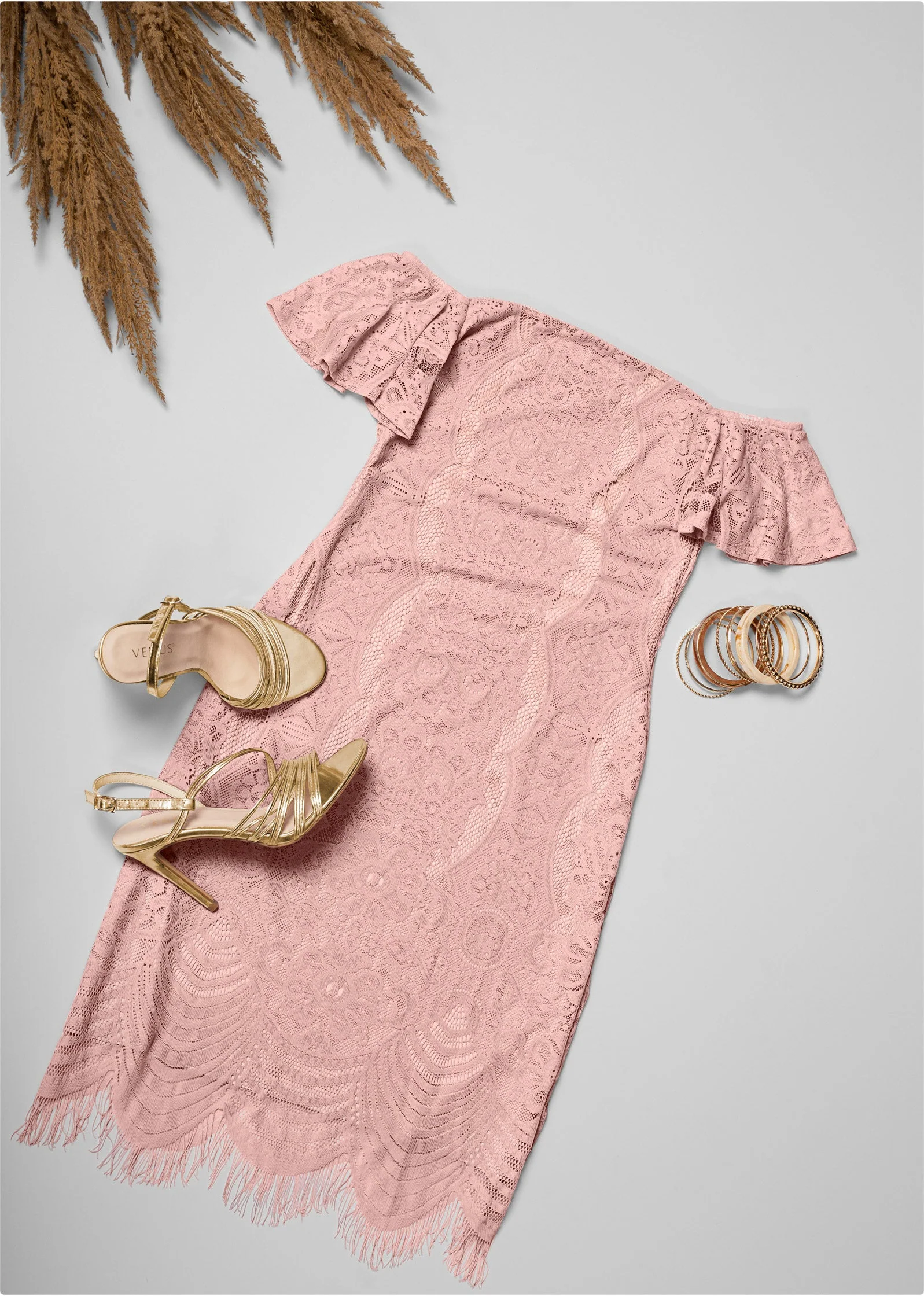 Off-The-Shoulder Lace Dress - Peach - Image 7