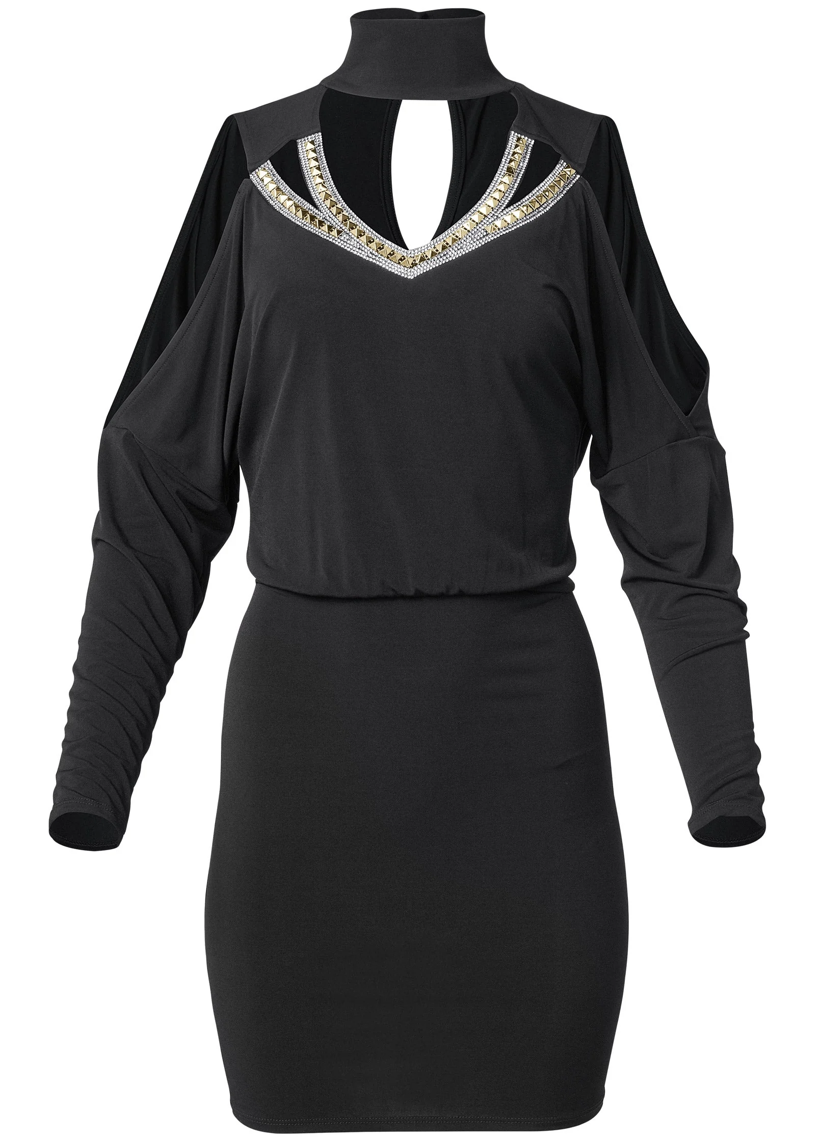 Embellished Cold-Shoulder Dress  - Black - Image 6