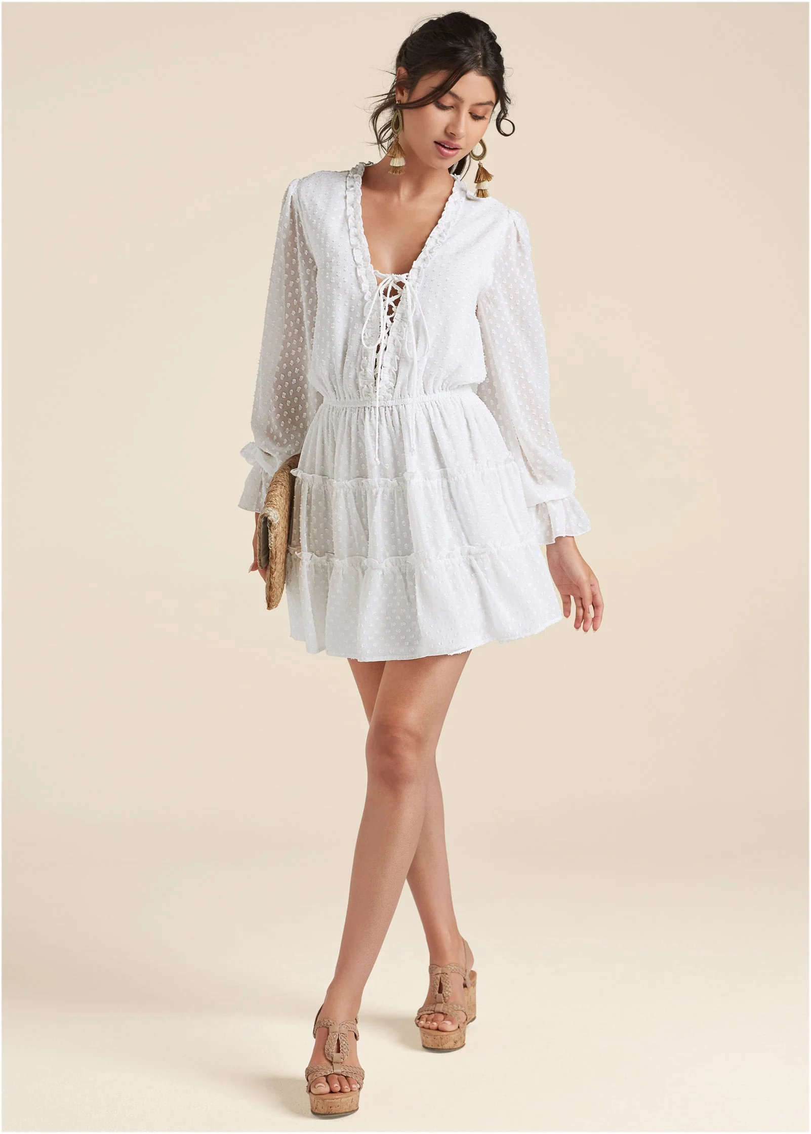 Ruffle Mini Dress - White - Image 2