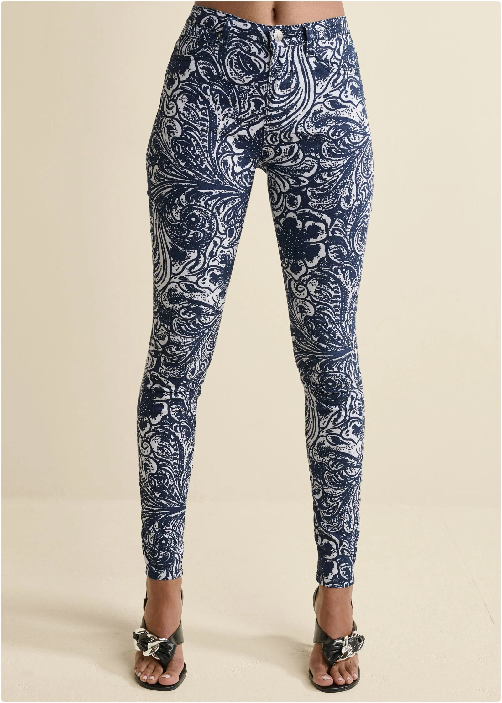 Paisley Print Skinny Jeans - Blue Multi - Image 2