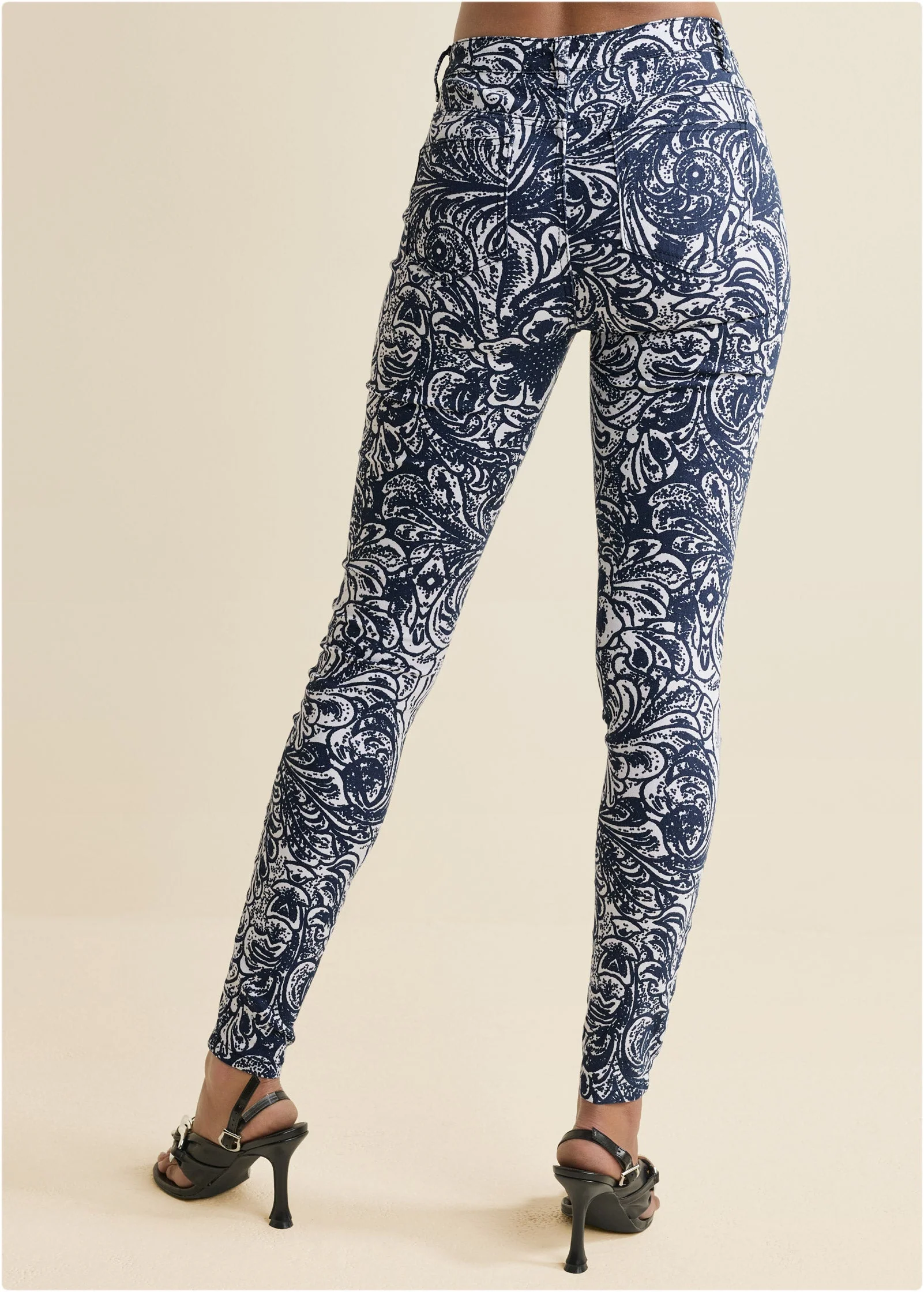 Paisley Print Skinny Jeans - Blue Multi - Image 3