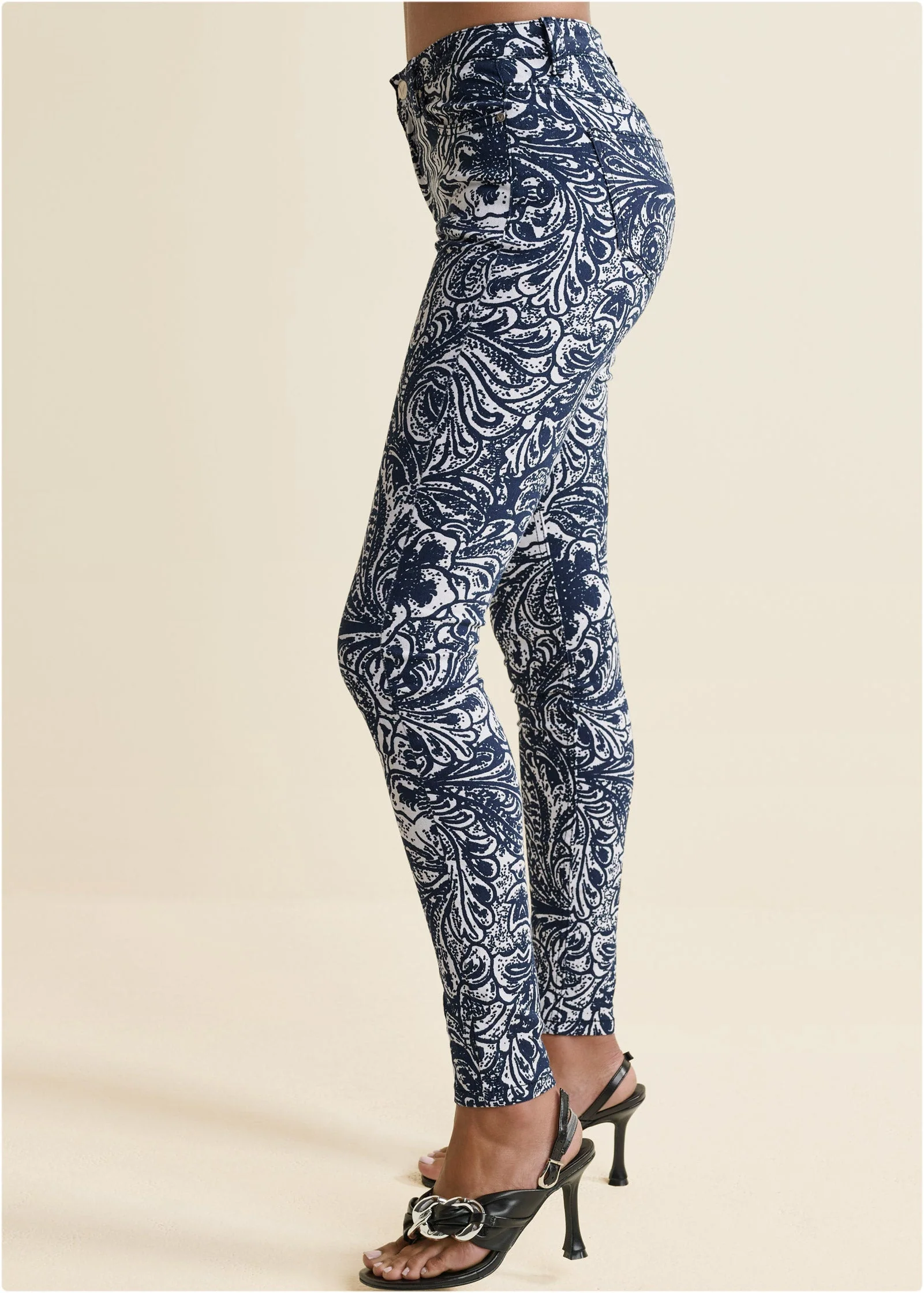 Paisley Print Skinny Jeans - Blue Multi - Image 4