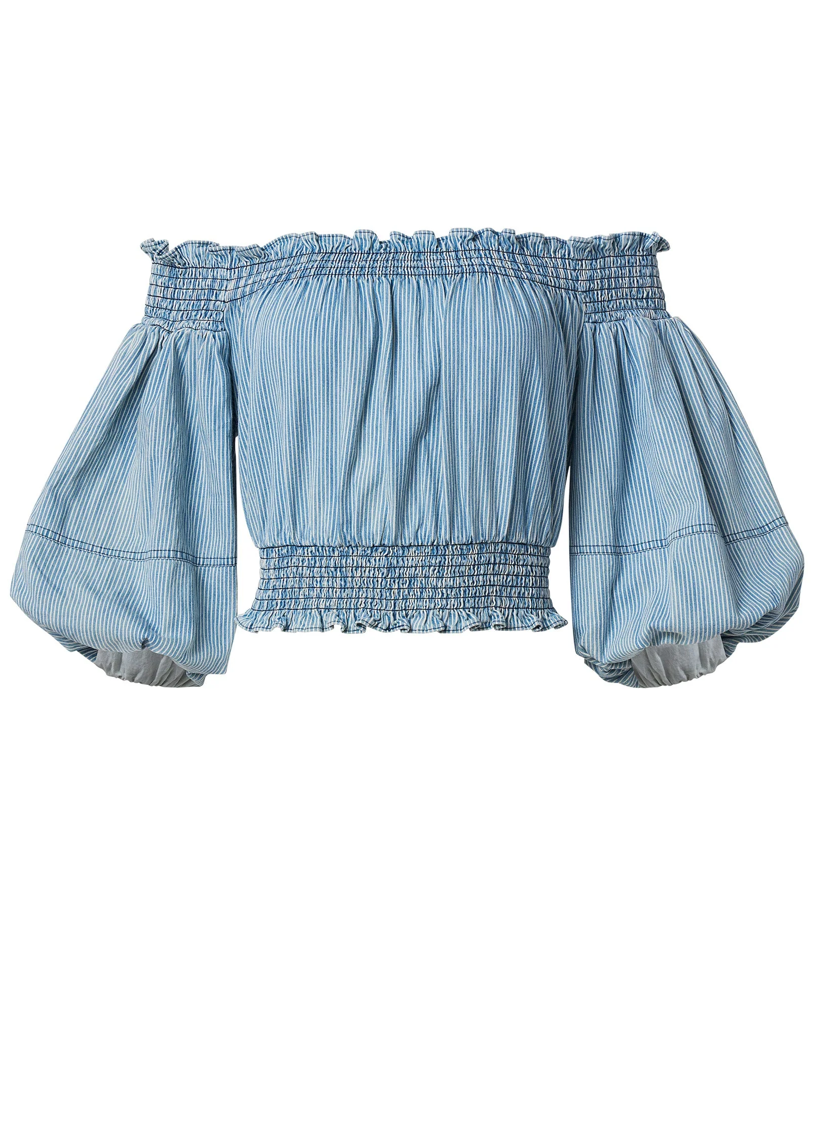 Off-The-Shoulder Cropped To - Blue & White - Image 6