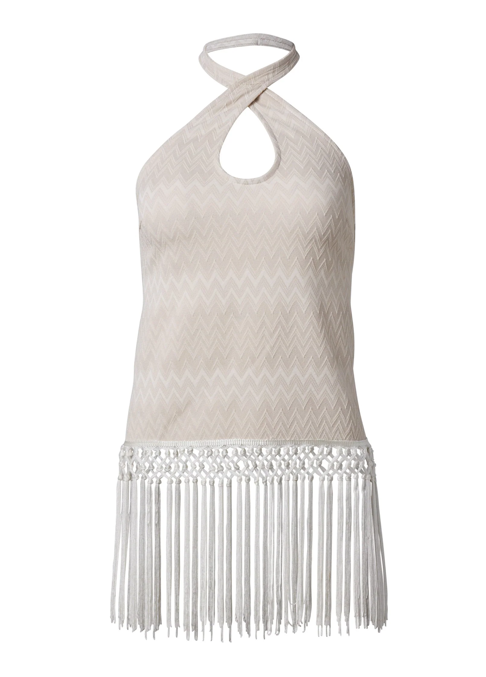 Textured Fringe Halter Top - White Multi - Image 6