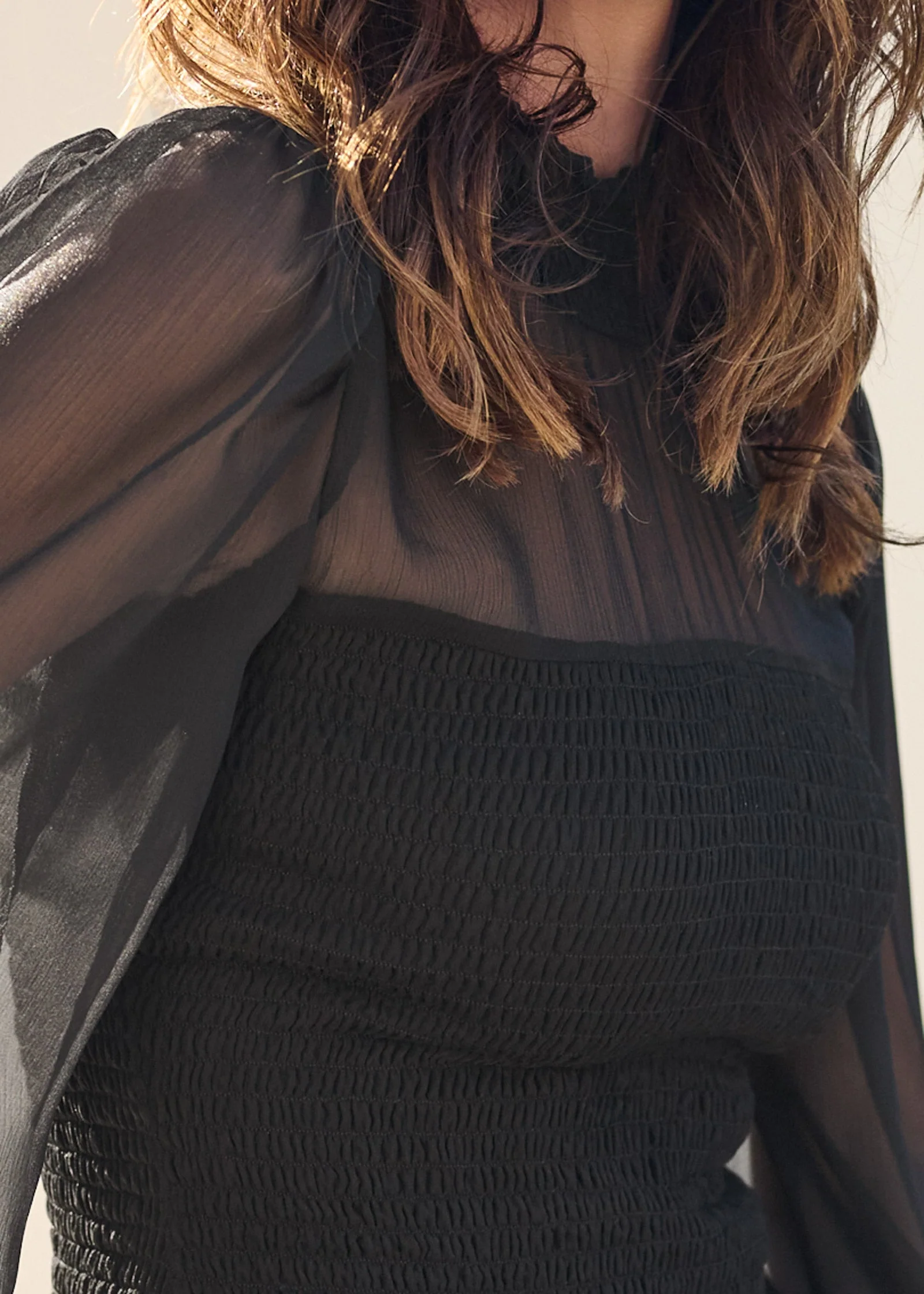Sheer Smocked Top - Jet Black - Image 3