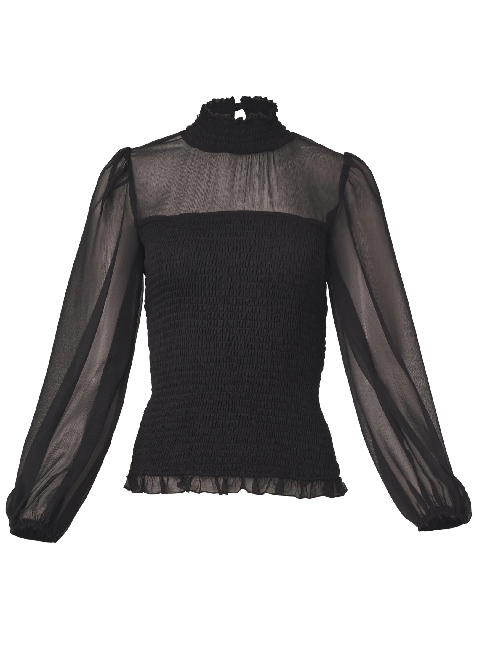 Sheer Smocked Top - Jet Black - Image 5