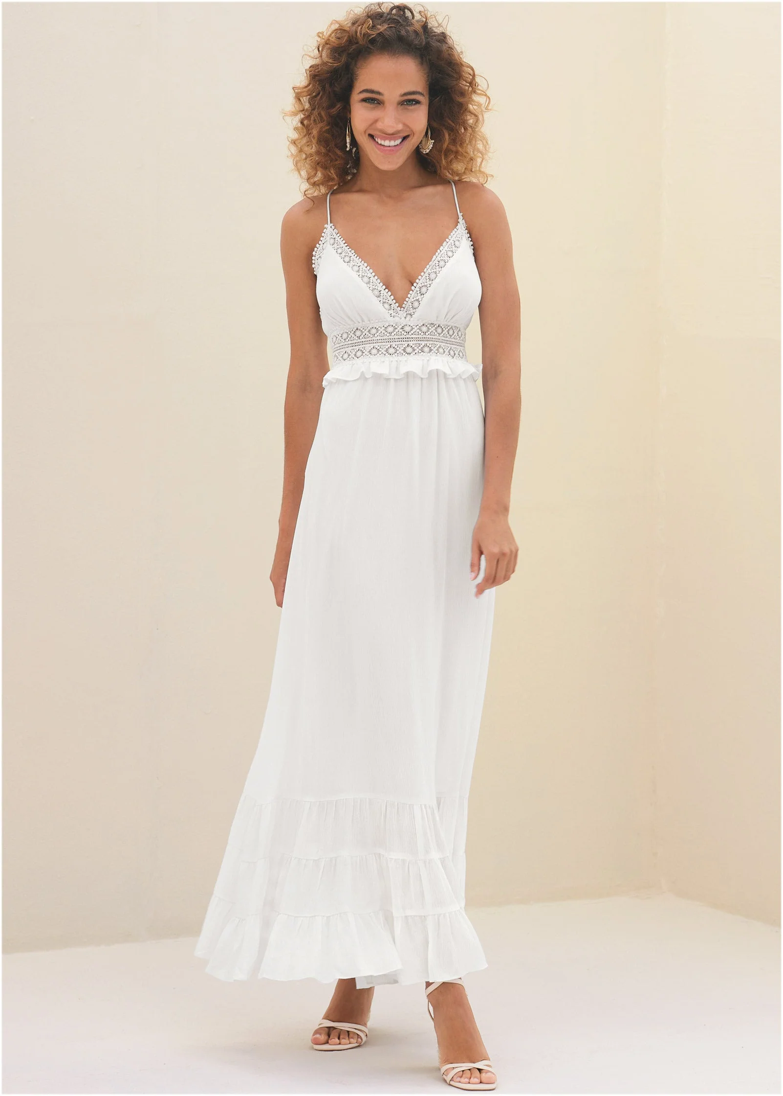 Crochet Detail Maxi Dress  - Cloud Dancer