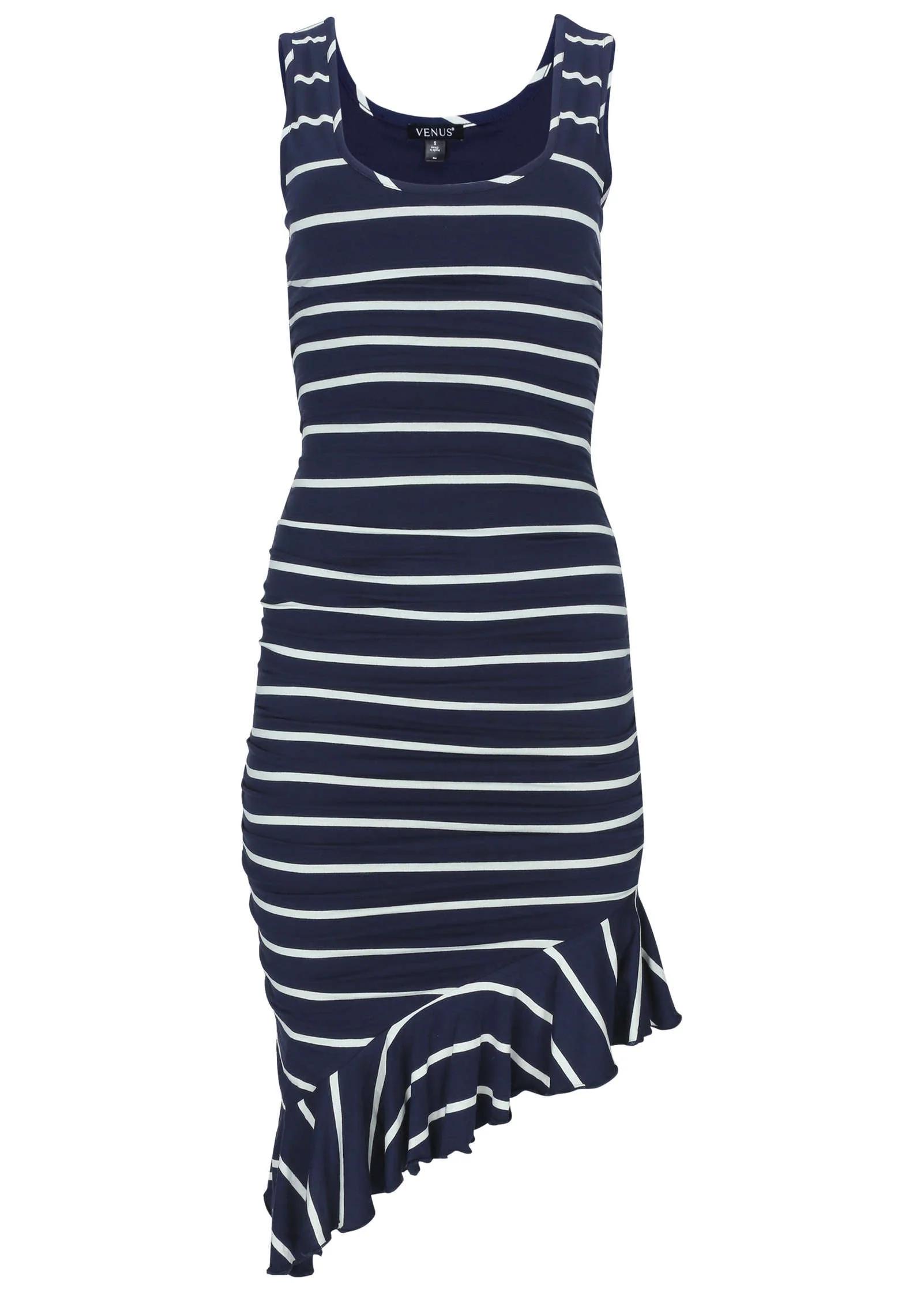 Ruffle Hem High-Low Dress - Navy & White - Image 4