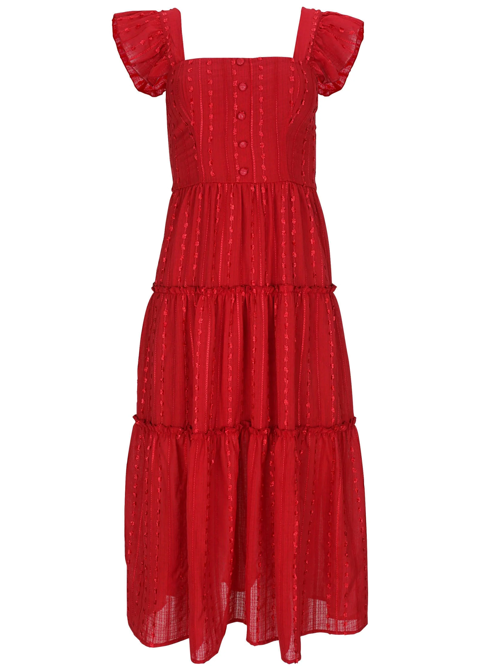 Textured Ruffle Maxi Dress - Red - Image 2