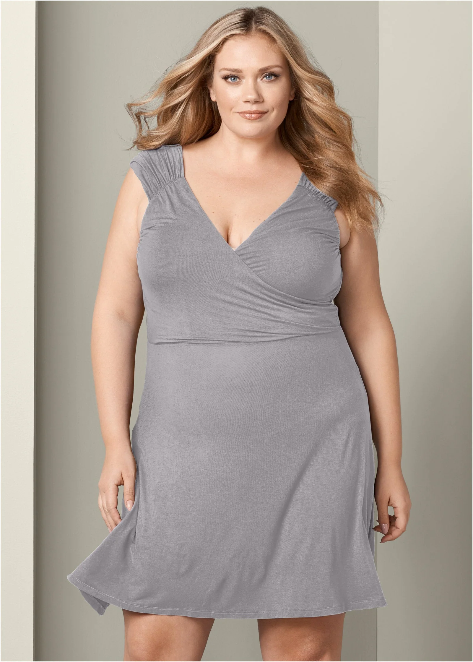 Draped Front Dress - Heather Grey - Image 5