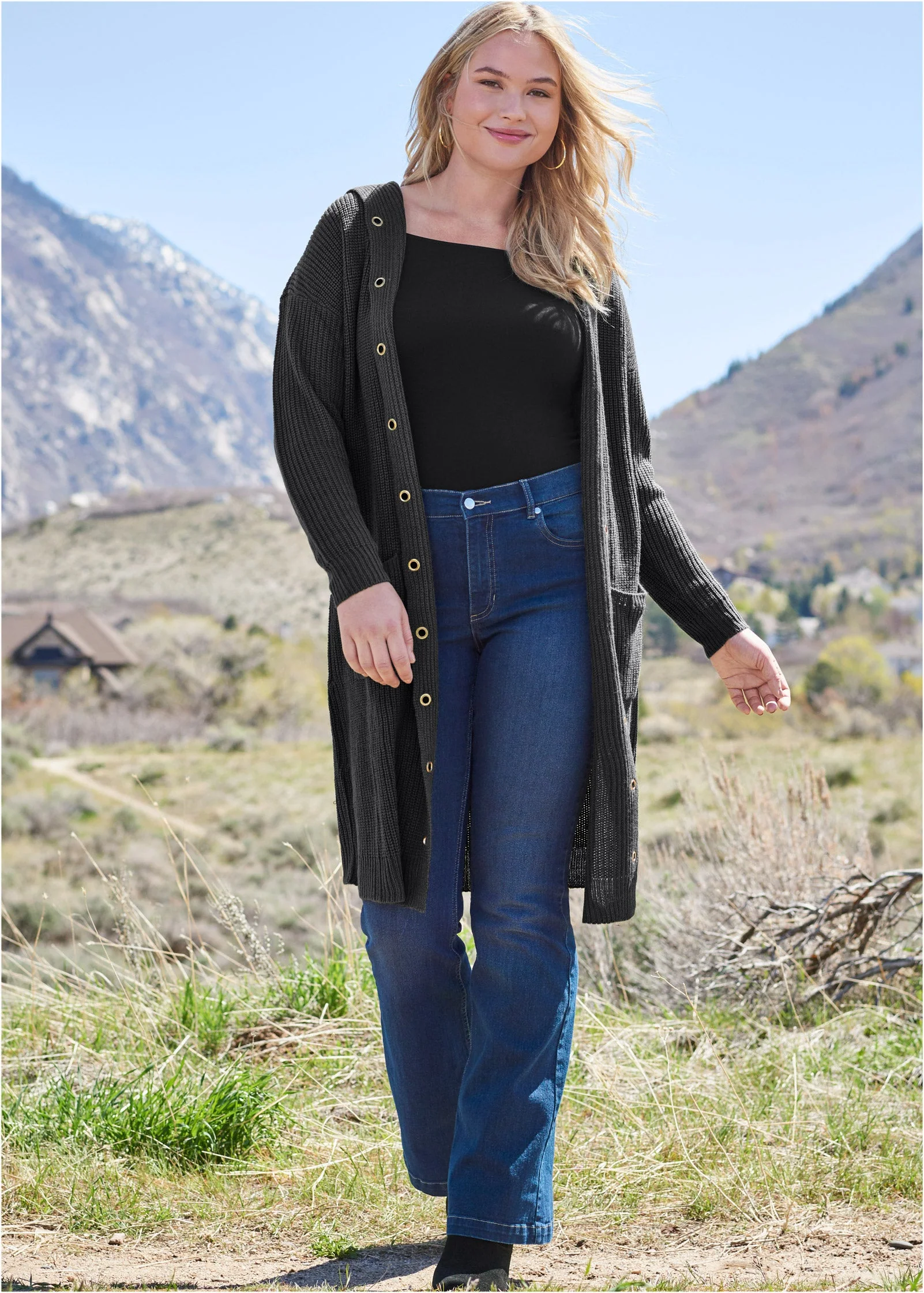 Grommet Detail Duster - Black - Image 7