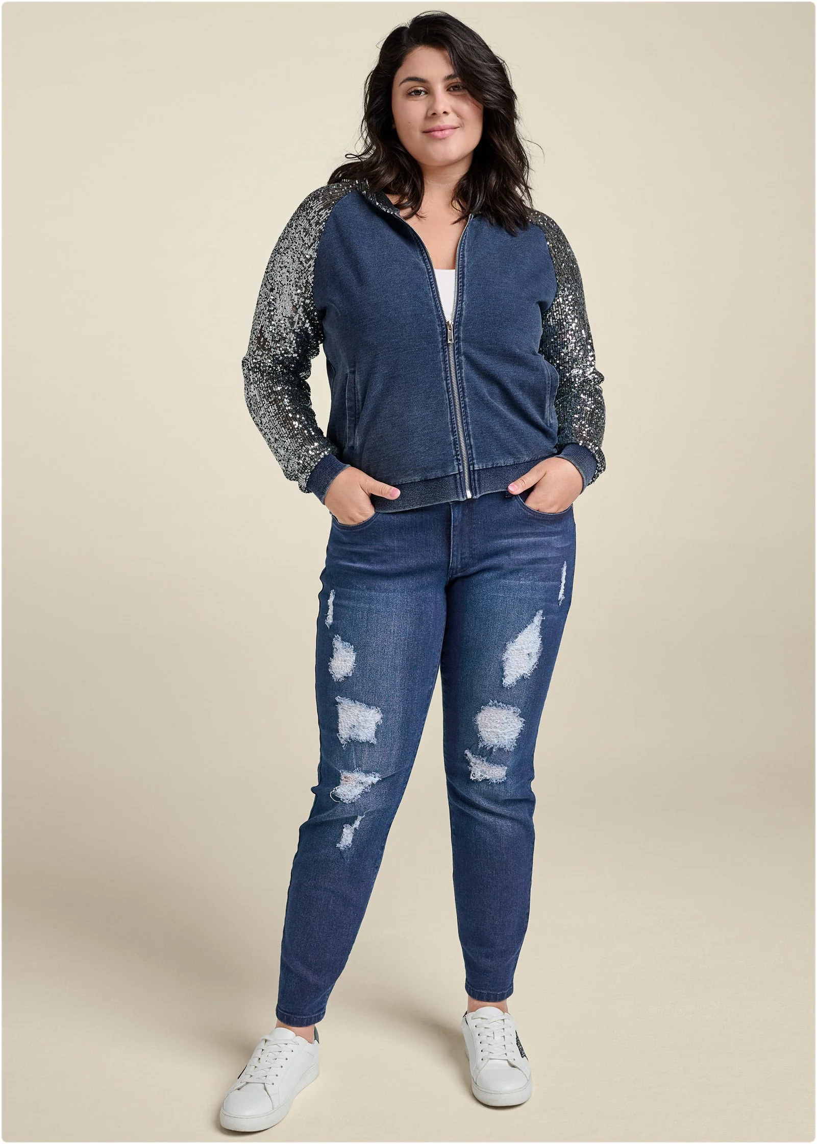 Ripped Skinny Jeans - Dark Wash - Image 11