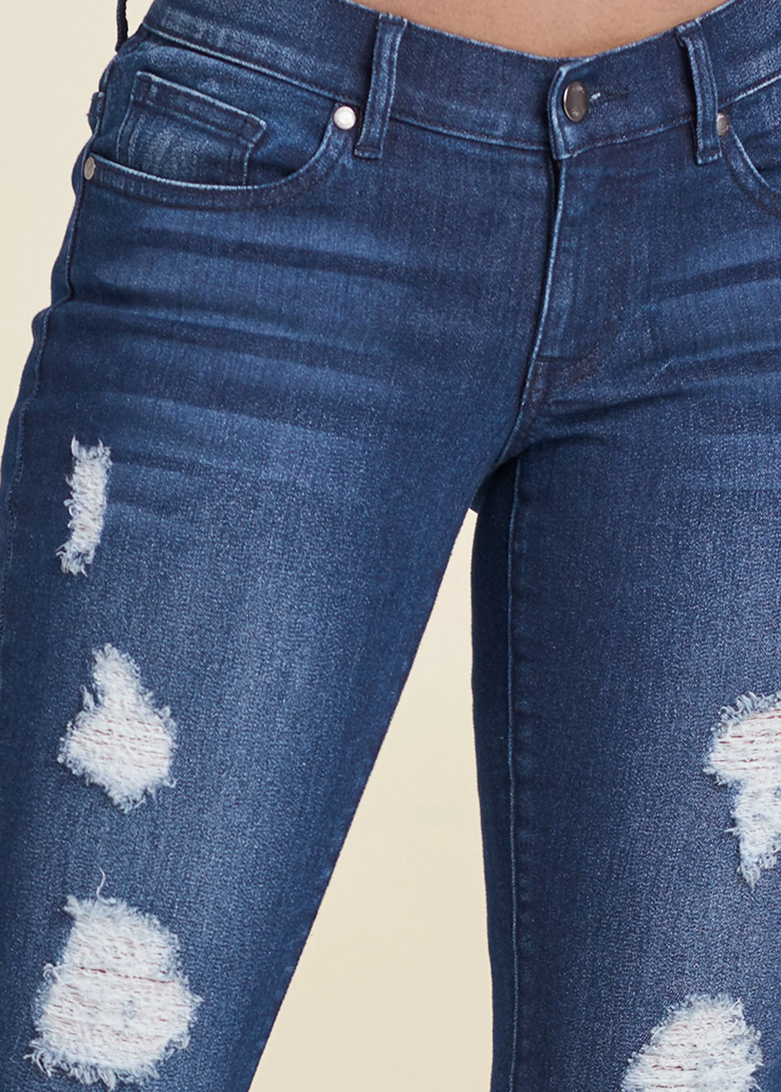 Ripped Skinny Jeans - Dark Wash - Image 5