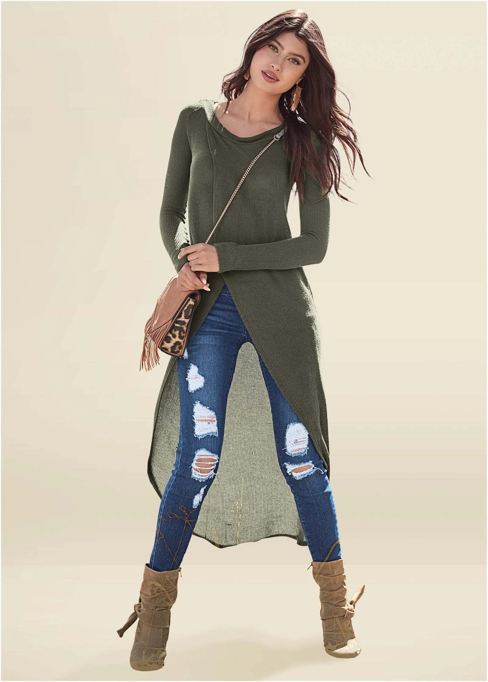 Ripped Skinny Jeans - Dark Wash - Image 8