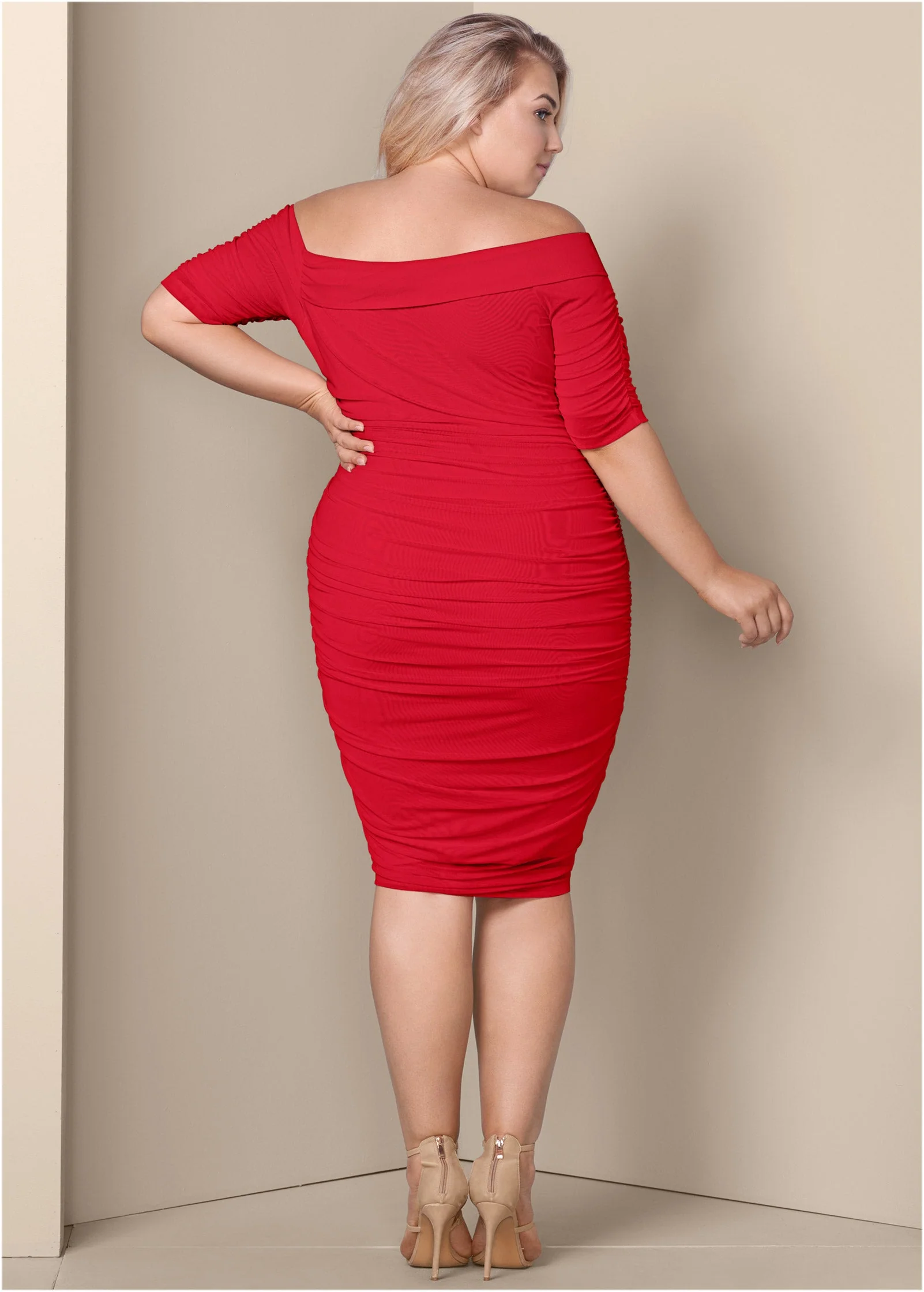 Ruched Mesh Bodycon Dress - Red - Image 7