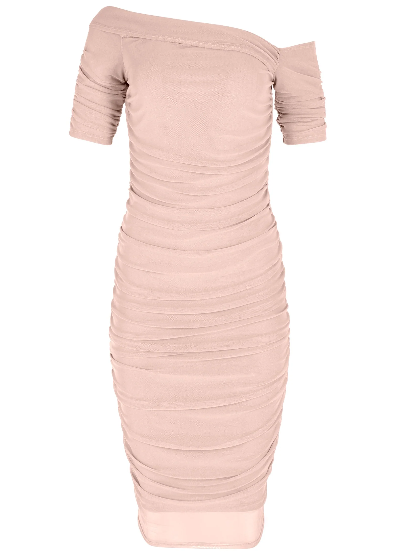 Ruched Mesh Bodycon Dress - Blush - Image 4