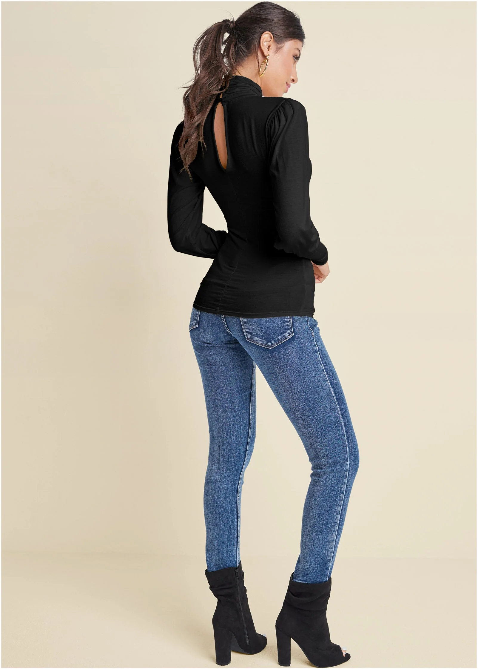Turtleneck Long Sleeve Top - Black - Image 2