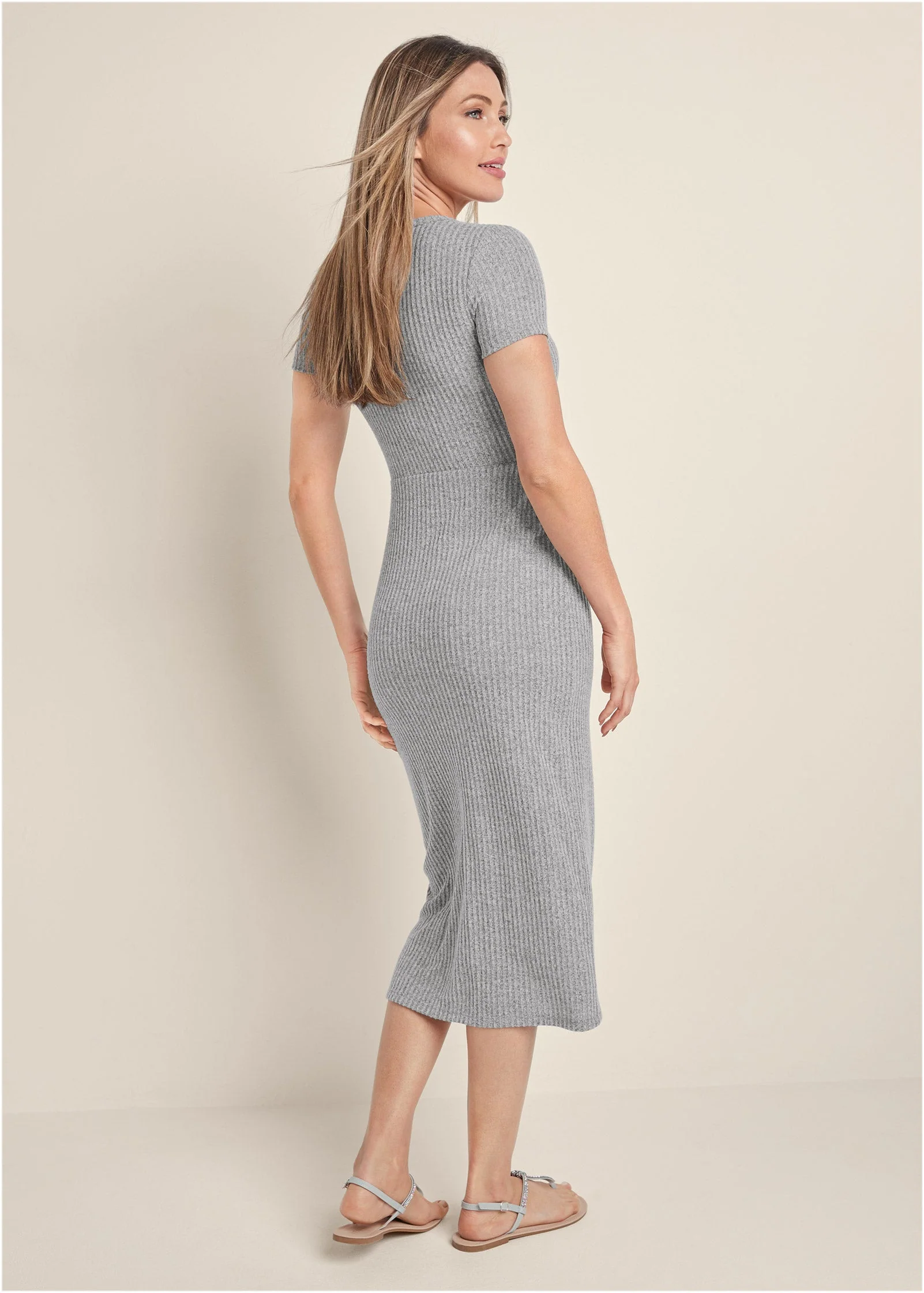 Brushed Knit Lounge Dress - Heather Grey - Image 2