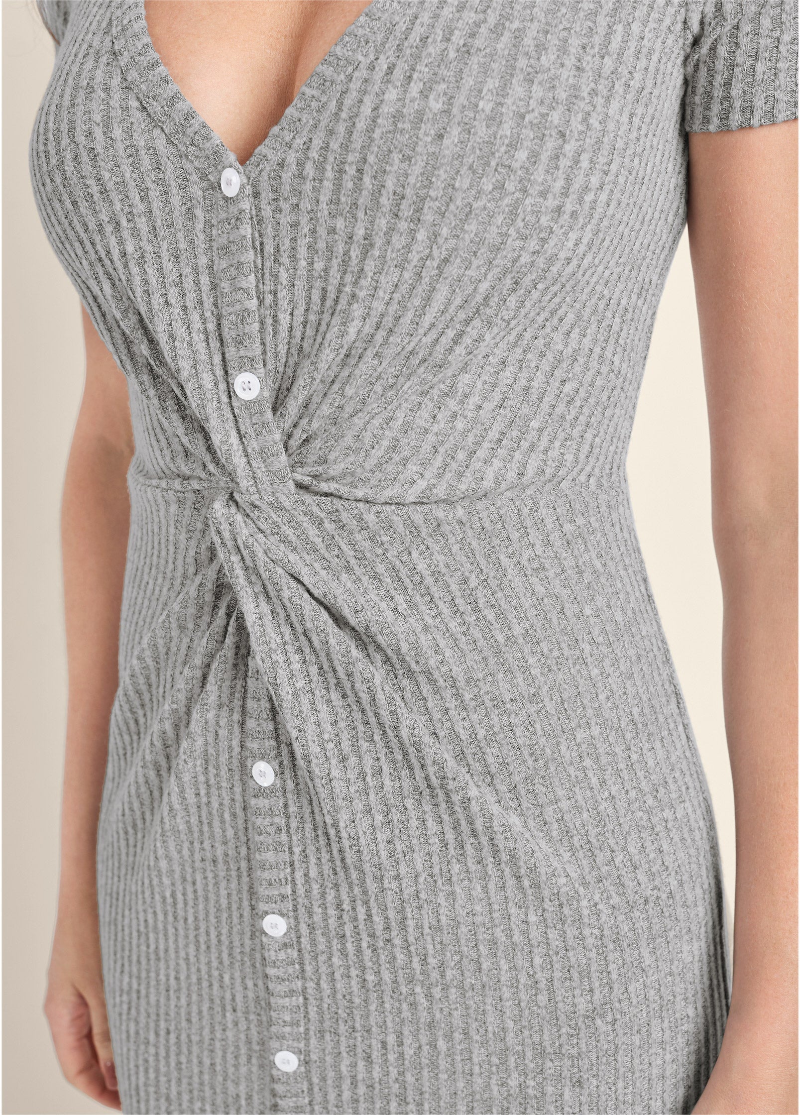 Brushed Knit Lounge Dress - Heather Grey - Image 4